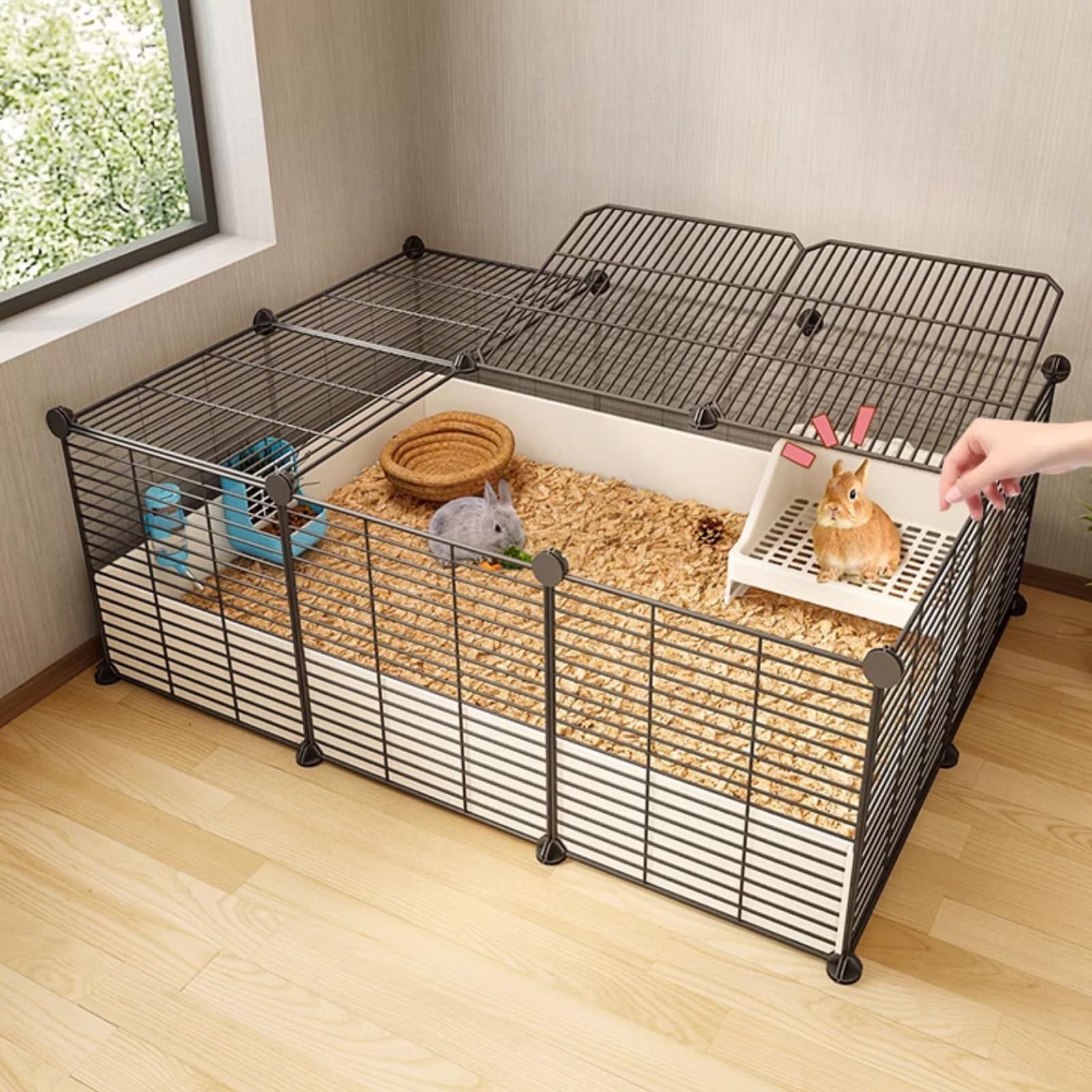Jaula para Conejos, Parque Infantil para Conejos En Interiores, Casa para Conejos con Deflector Alto Y Gran Espacio para Conejos, Hurones, Chinchillas Y Erizos