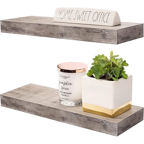 Sorbus Floating Shelf Set — Rustic Wood Hanging Rectangle Wall Shelves — Perfect for Home Décor, Trophy Display, Photo Frames, and More