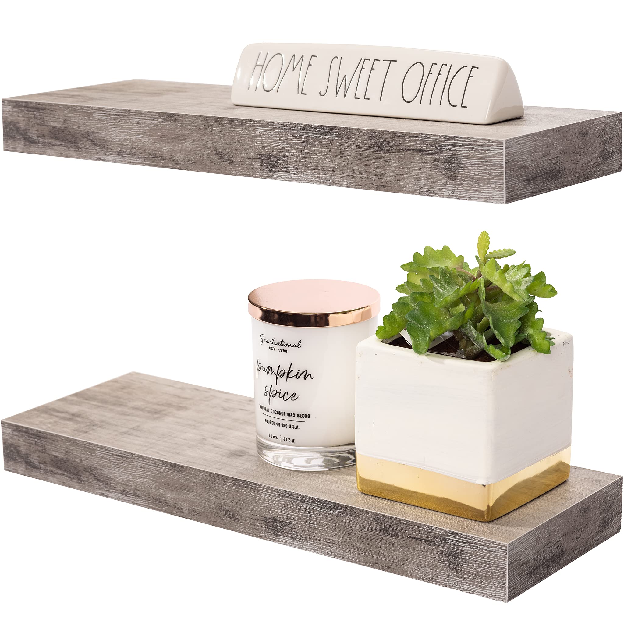 Buy Sorbus Floating Shelf Set — Rustic Wood Hanging Rectangle Wall