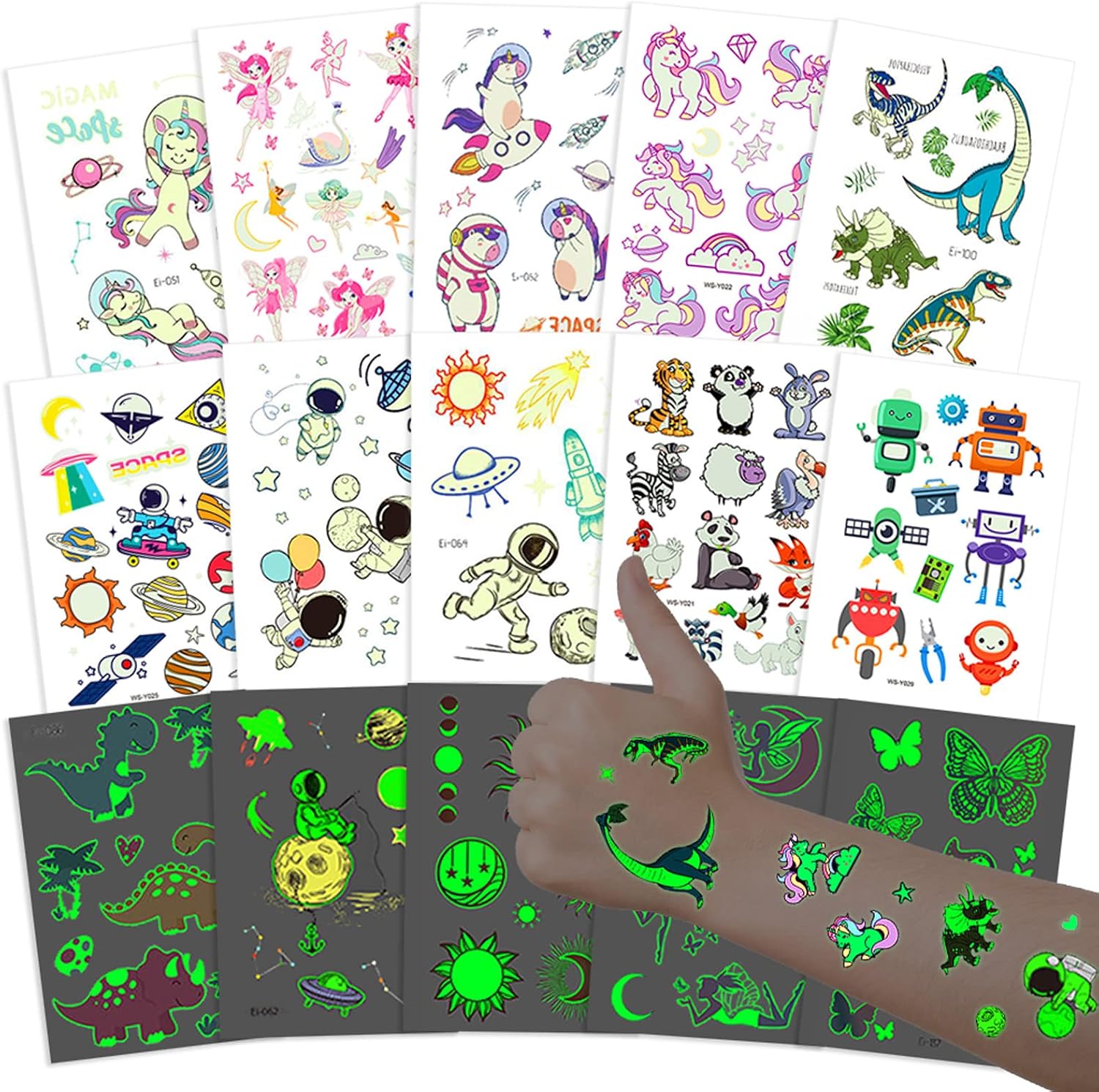 Tatouages Temporaires Enfant Brillants Dans Le Noir - 10 Feuilles Animaux Marins - Cadeau Anniversaire, Fête
