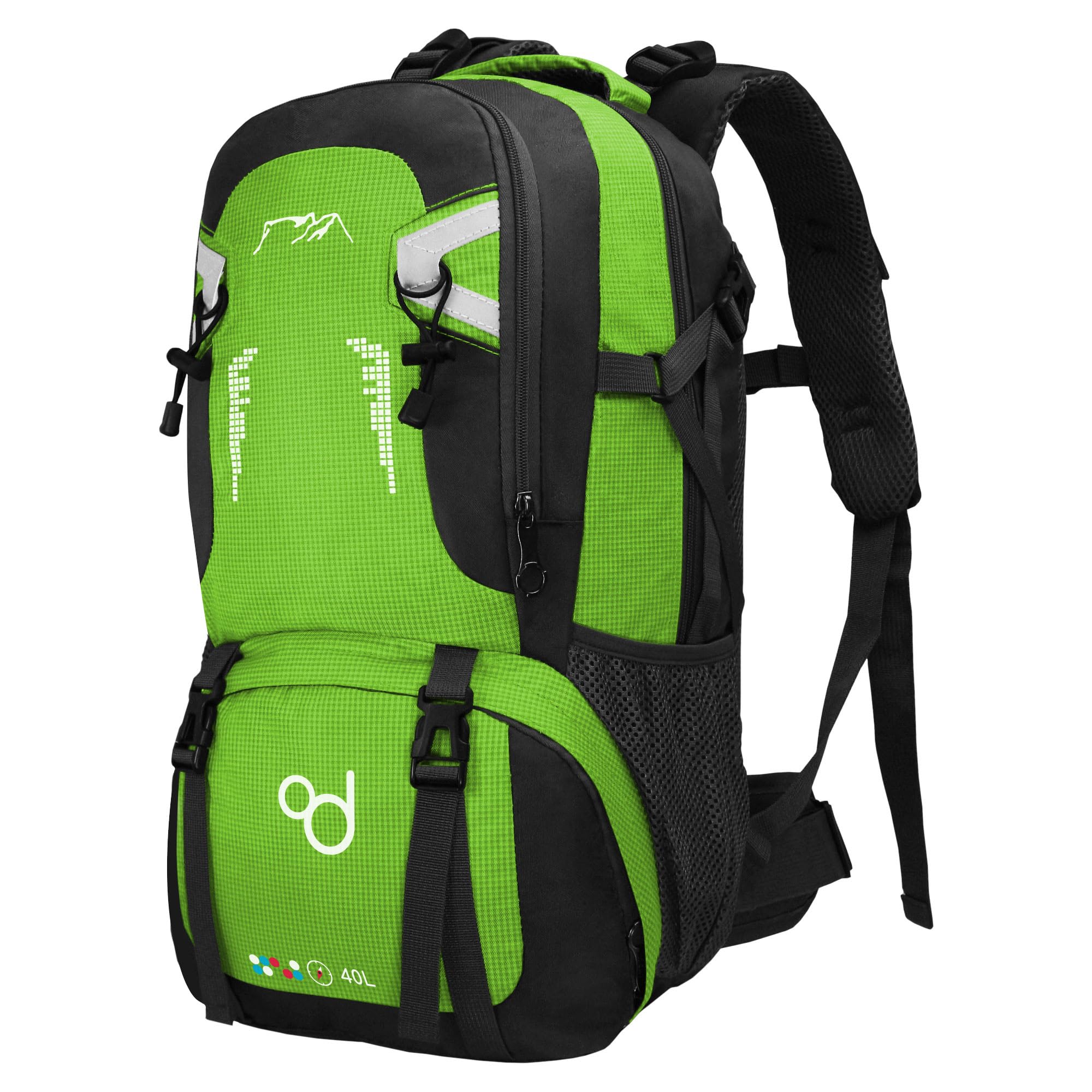 OcioDual Mochila Senderismo 40 Litros, Mochila Trekking, Montaña y Camino de Santiago, Multifuncional, Ligera, Mochilas Hombre para Camping, Acampada, Marcha Nórdica, Supervivencia, Verde