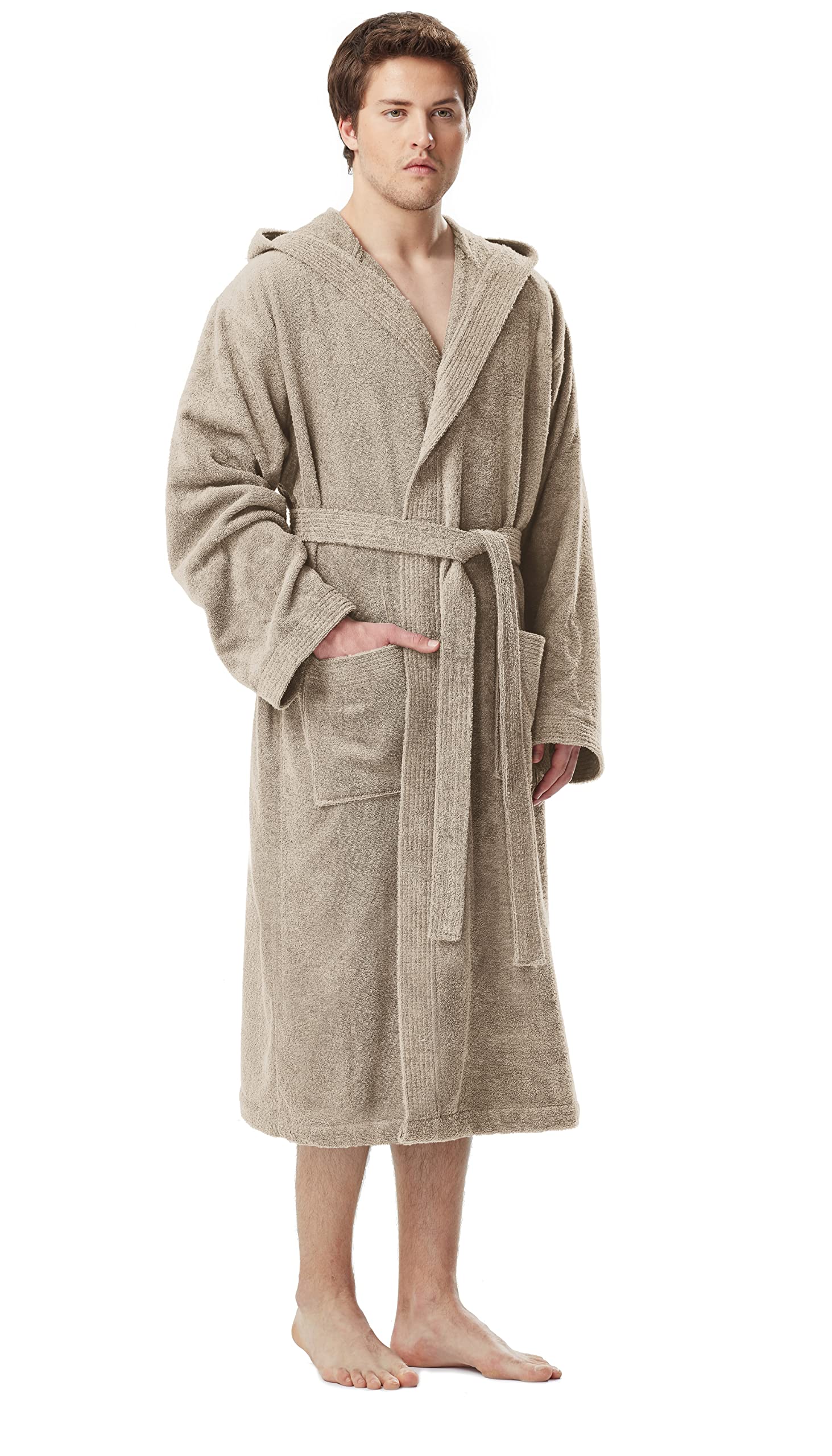 Albornoz con capucha para hombre, longitud normal, 100% tela de rizo de algodón, Azul Real, XXL-3XL