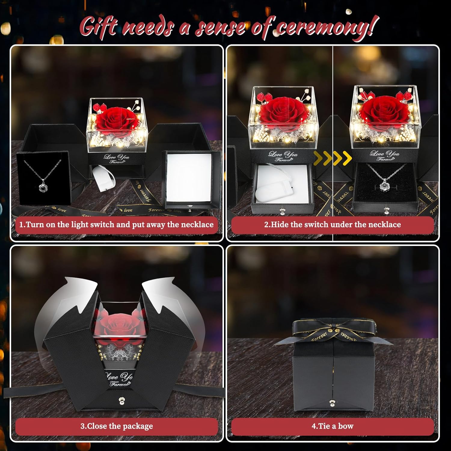 Preserved Red Real Rose-Eternal Flowers Rose Gifts for Mom Grandma Wife Girlfriend on Mothers Day Birthday Valentines Christmas Anniversary Romantic Gifts for Her with I Love You Necklace - Image 8