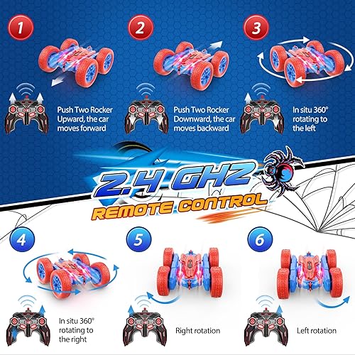 Miniatura 6 de Coches de control remoto para niños de 5 a 7 años, juguete de acrobacias a control remoto para exteriores para 3, 4, 5, 6, 7, 8, 9, 10 años, regalos