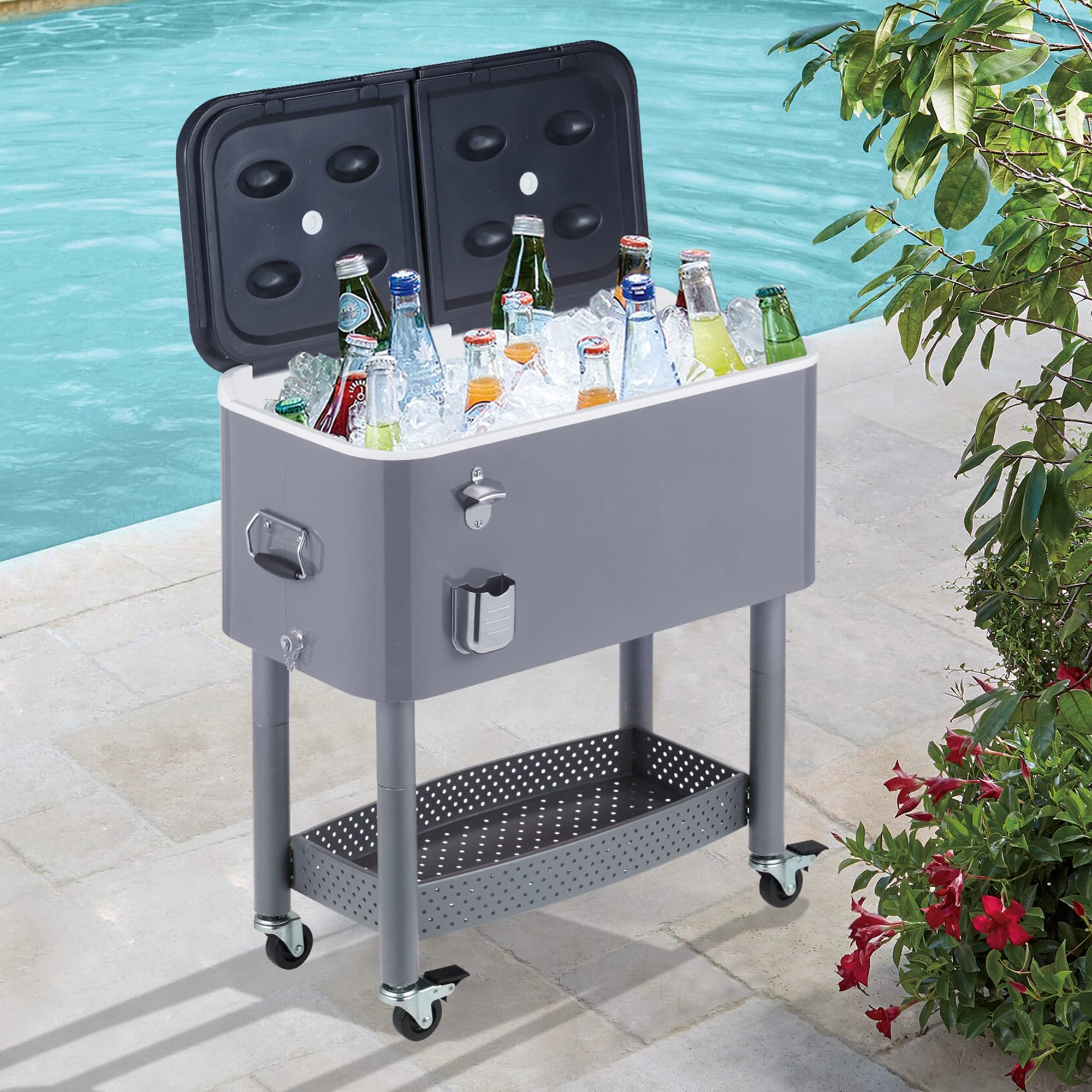 Buy YOLENY 80 Quart Rolling Cooler Cart with Bottom Shelf, Rolling Ice