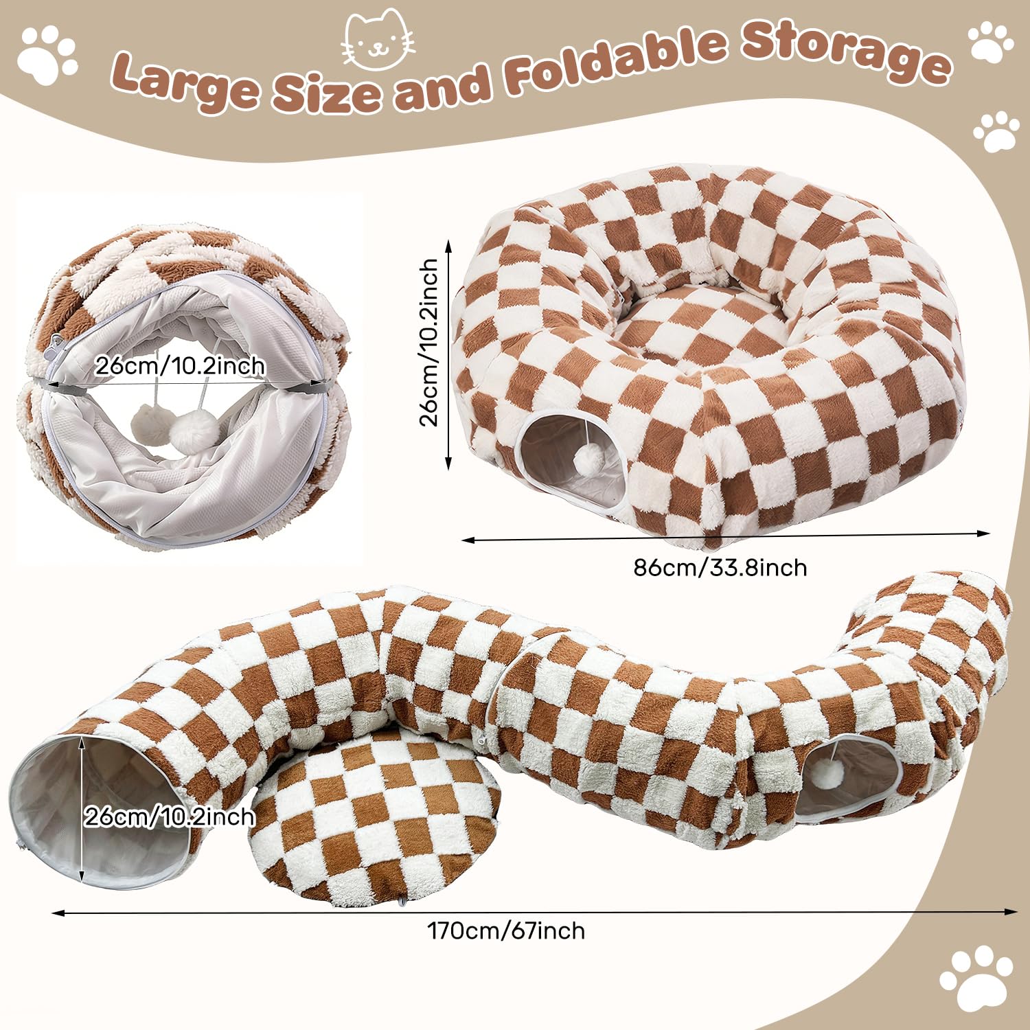 Tunnel de jeu 2 en 1 pour chat et chat avec jouet suspendu, tunnel pour chat XXL avec 2 entrées, coussin lavable, tunnel pliable