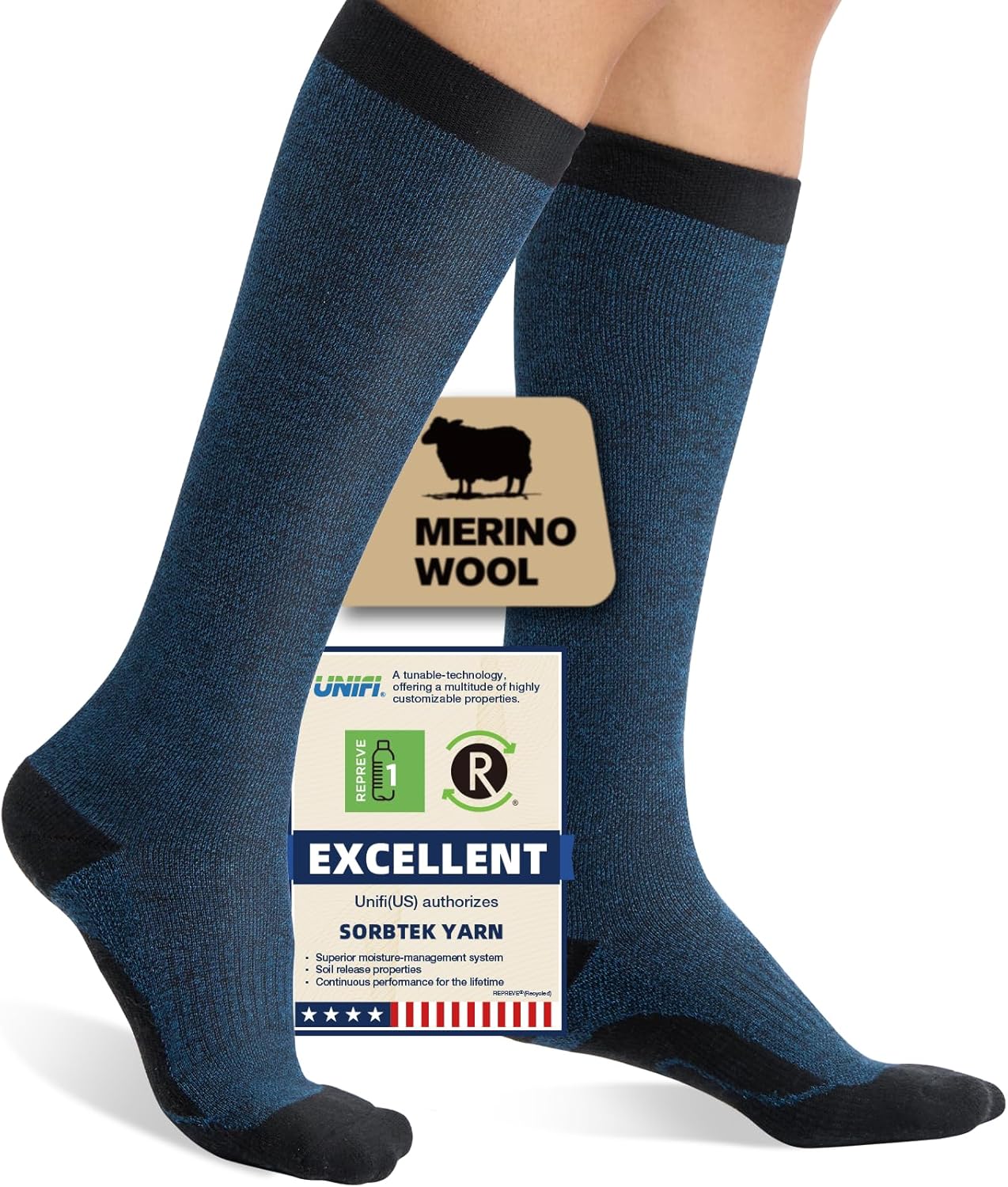 Iambamboo Merino Wool Compression Socks for Women Men, 15-20 mmHg Knee High Socks for Flying, Travel, Running