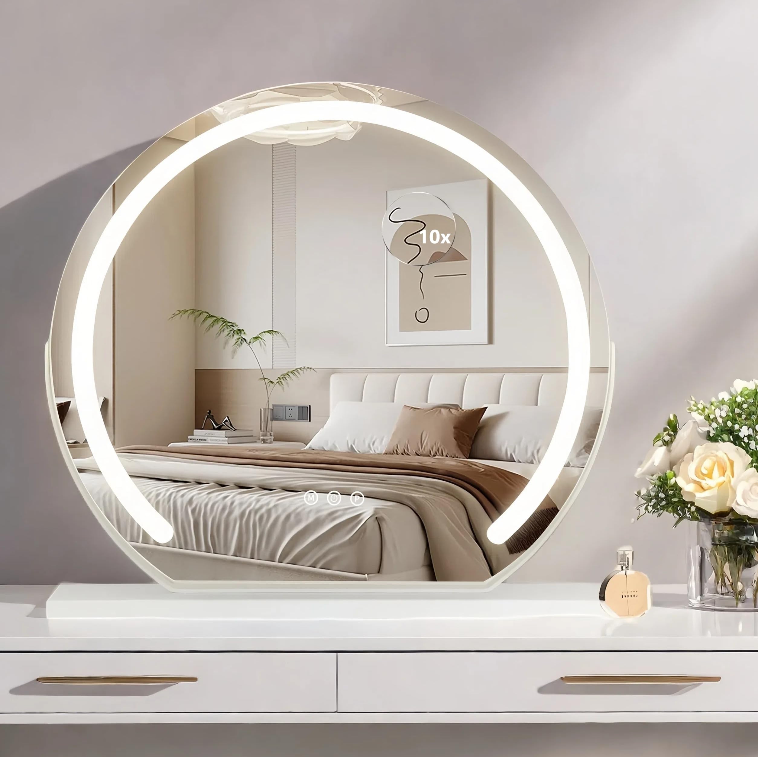 Explosionssicherer Beleuchteter Kosmetikspiegel mit 3 Lichtmodi, Schminkspiegel mit Beleuchtung, Augenschutz,10-fache Lupe, 330°drehbar, Touch-Design, USB&Type-C,Schlafzimmer/Badezimmer (60 cm)