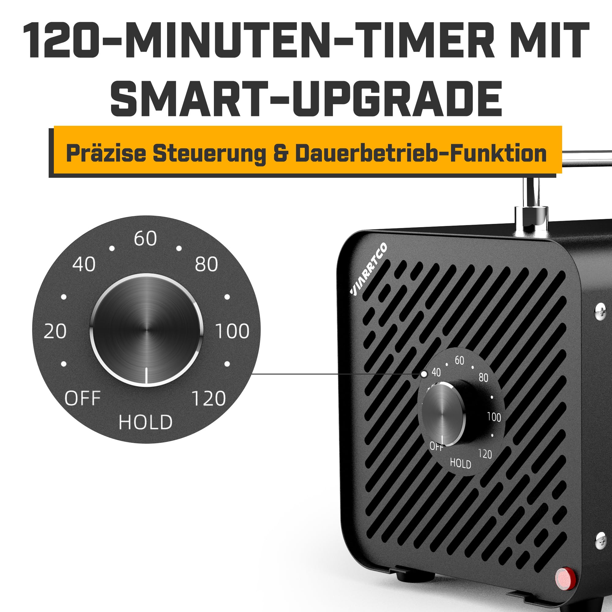 Ozongenerator 30.000 mg/h mit Timer, O3 Ozongerät & Ozon Luftreiniger Geruchsentferner bis 300 m², für Auto, Wohnung, Keller, Garage, Rauch, Haustierzimmer, Metallic-Schwarz
