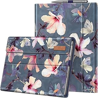 Fintie Protective Case for 13 Inch Microsoft Surface Pro 8 (2021 Release) - Multi-Angle Portfolio Business Cover with Pocket, Compatible with Type Cover Keyboard, Blooming Hibiscus, Blooming Hibiscus