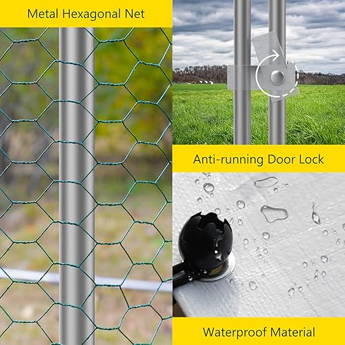 Miniatura 3 de Lyromix Gallinero grande de metal jaula de aves de corral para patio con cubierta impermeable patos conejos jaula de hábitat gallinero en forma de