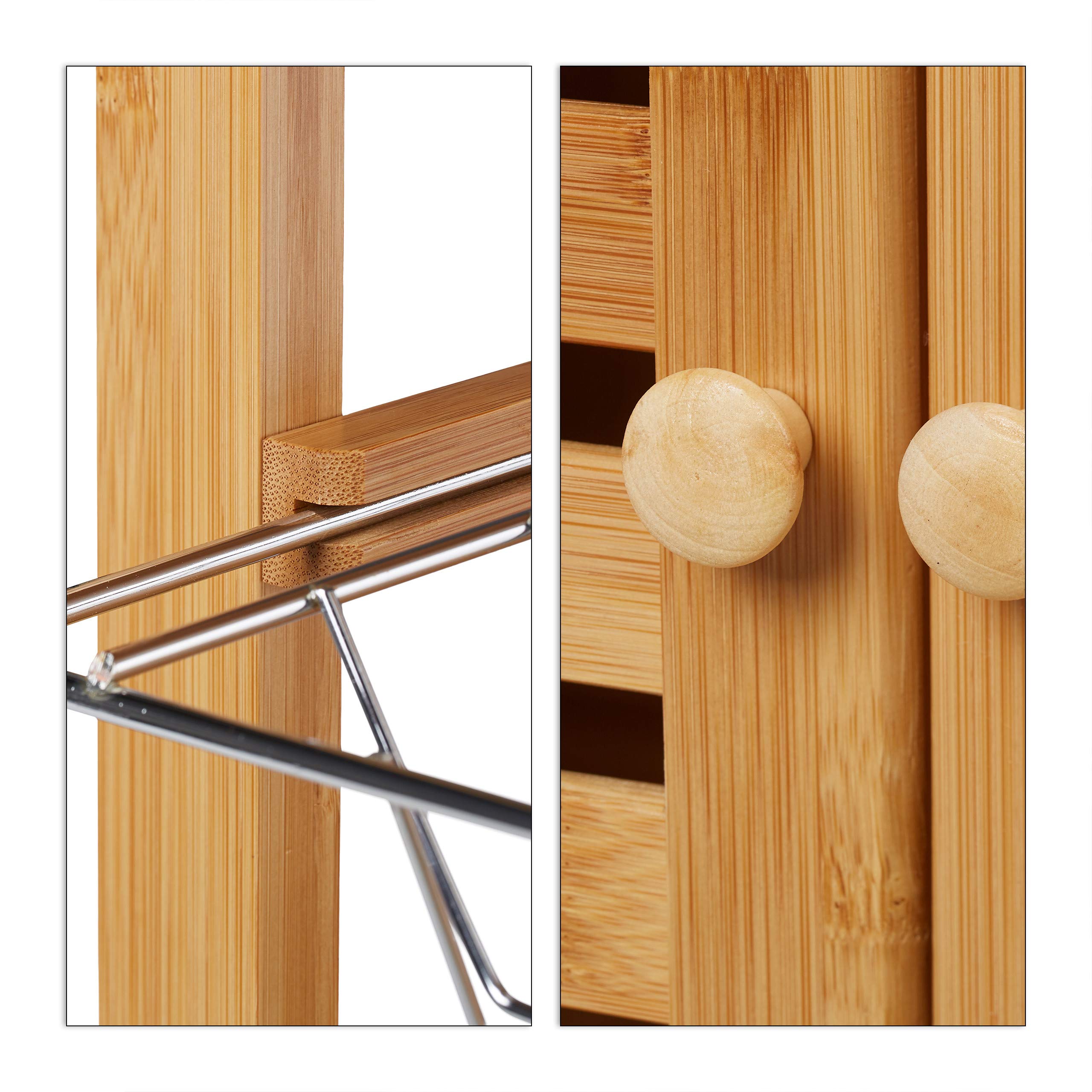 Relaxdays Desserte de Cuisine Bambou, Chariot de Service, Plan Travail, roulettes, HxlxP 82 x 59,5 x 35 cm, Nature, MDF, Acier