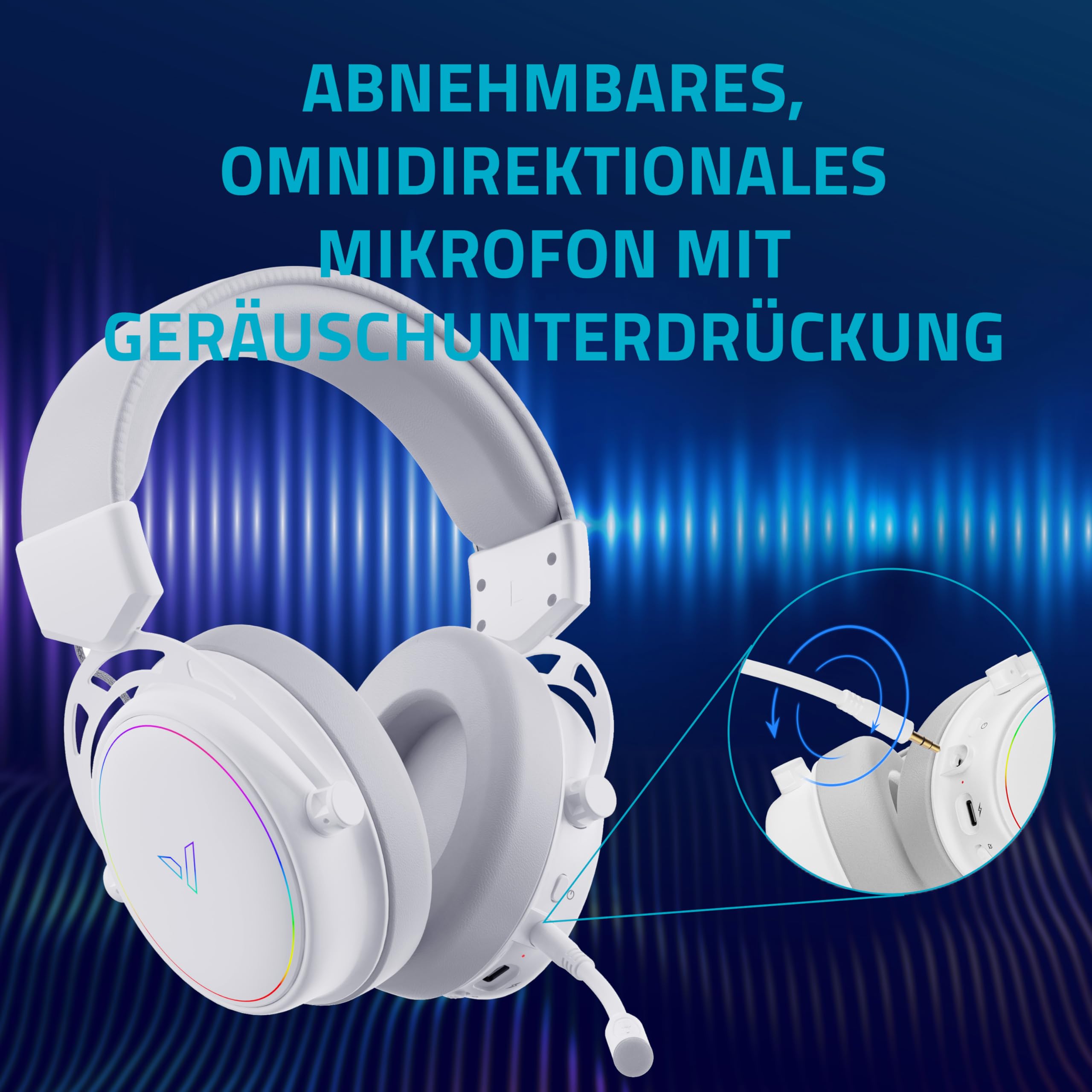 Rapoo VH800 - Cuffie wireless da gioco Over-Ear, microfono flessibile con muto, cuscinetti auricolari in ecopelle, batteria 46 ore, cuffie Bluetooth e 2,4 GHz PC/Mac/Xbox One/PS4/Nintendo Switch