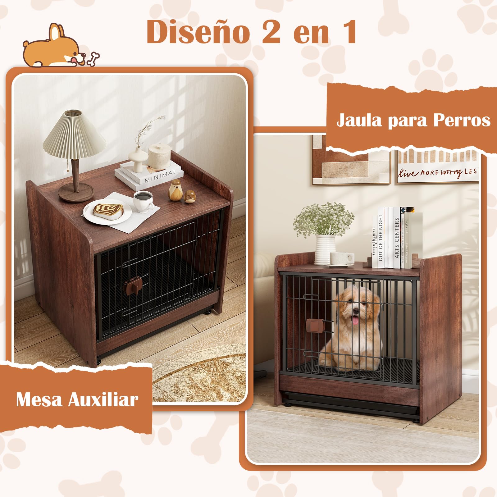 GOPLUS Mueble Jaula para Perros, Jaula para Perros de Interior con Cerradura y Bandeja Extraíble, Mesa Auxiliar Resistente para Perros, Caja para Cachorros y Perros de Tamaño Pequeño y Mediano