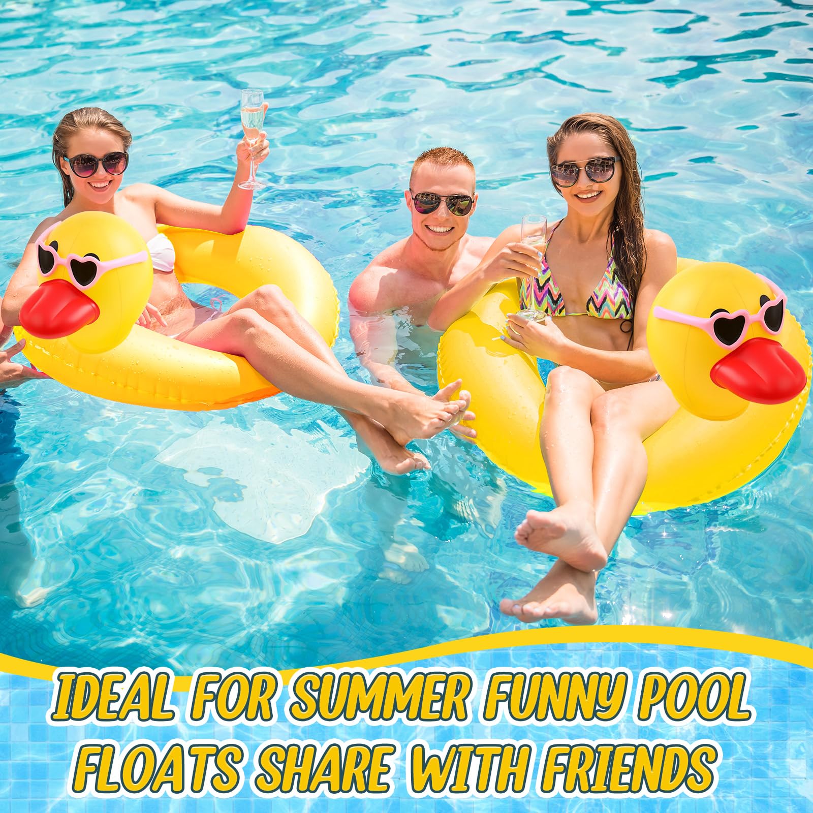 Hungdao 2 Stück lustige Enten-Schwimmer, groß, 100 cm, Gummienten, aufblasbarer Schlauch, Schwimmring, riesig, für Sommer, Strand, Schwimmbad, Karneval, Geburtstag, Party, Floaty Supplies Erwachsene