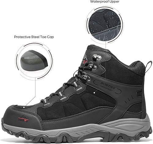 Miniatura 2 de NORTIV 8 Botas de punta de acero impermeables para hombres, botas industriales de seguridad antideslizantes