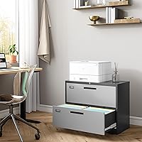 Vista 2 de Archivador lateral con cerradura, archivador de metal de 2 cajones, archivador lateral con cerradura para oficina en casa, archivador ancho de acero