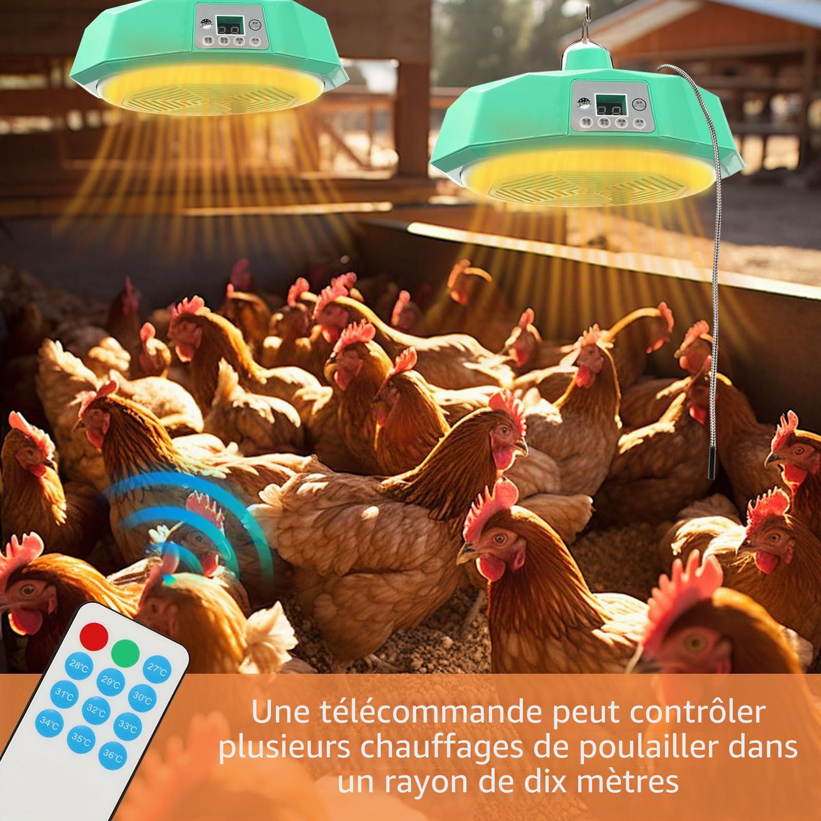 Chauffage de poulailler 500 W, Lampe chauffante intelligente pour poussins, Température constante automatique et télécommande, Température Réglable 27°C-36°C, Plaque chauffante poussin pour Poulailler