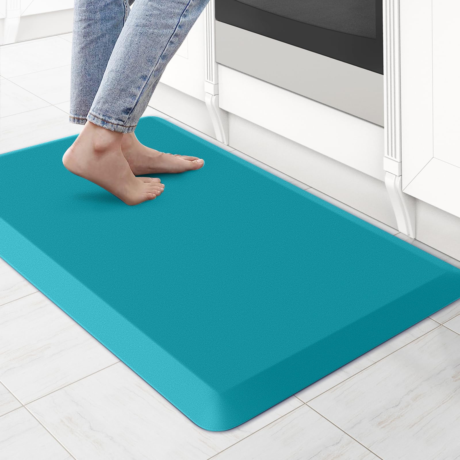 KitchenClouds Kitchen Mat Cushioned Anti Fatigue Kitchen Rug Non Slip Standing Mat Comfort Floor Mats for Sink Office (17.3"x28"- 0.8inch,Green)