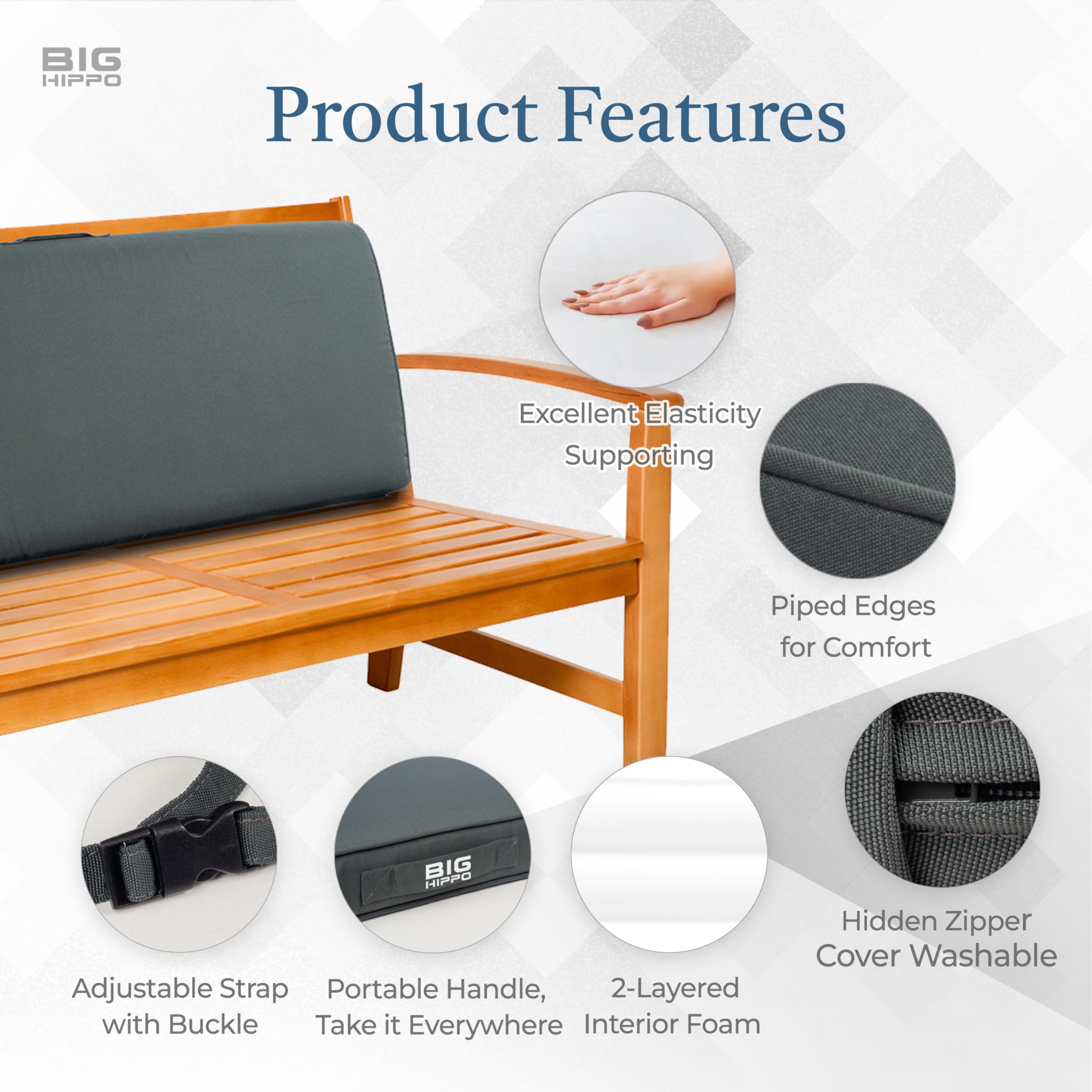 Amazon.com : Big Hippo Outdoor Bench Cushion 59 x 16 x 3 Inch High