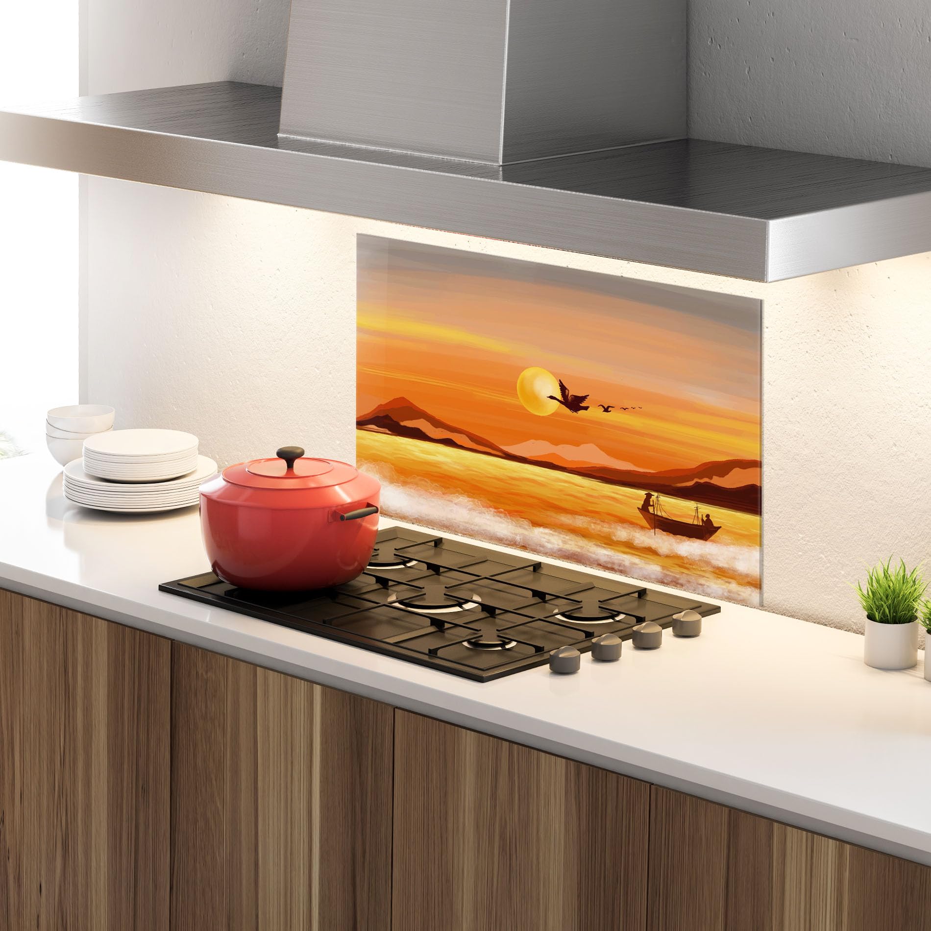 ARTHUB® Paraschizzi Cucina in Vetro temperato 50x70 cm, 20988 | Protezione Contro Gli Schizzi, Protezione murale per fornelli, Vetro temperato, Paesaggi, Laghi