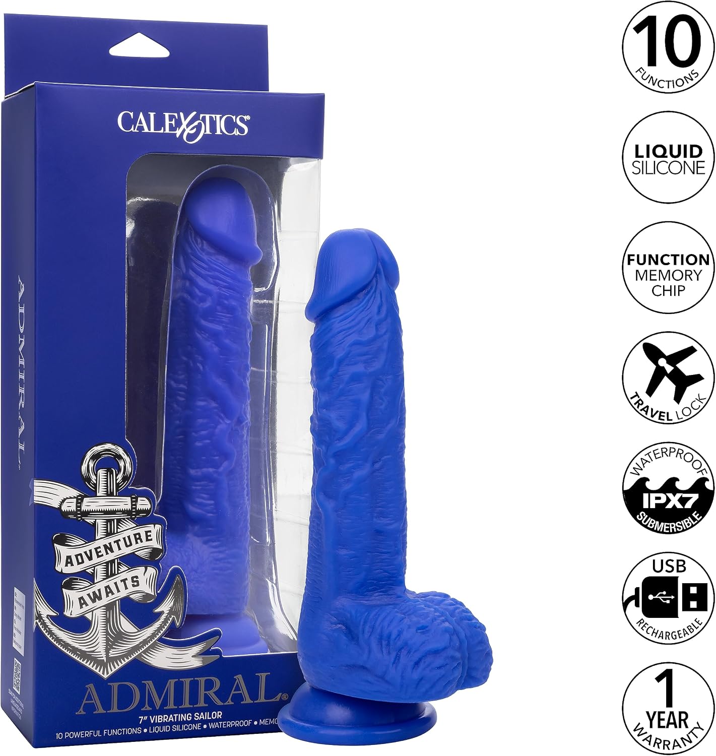 CalExotics Admiral 7" Vibrating Sailor Realistic Dildo, Rechargeable Vibrator - SE-6018-10-3