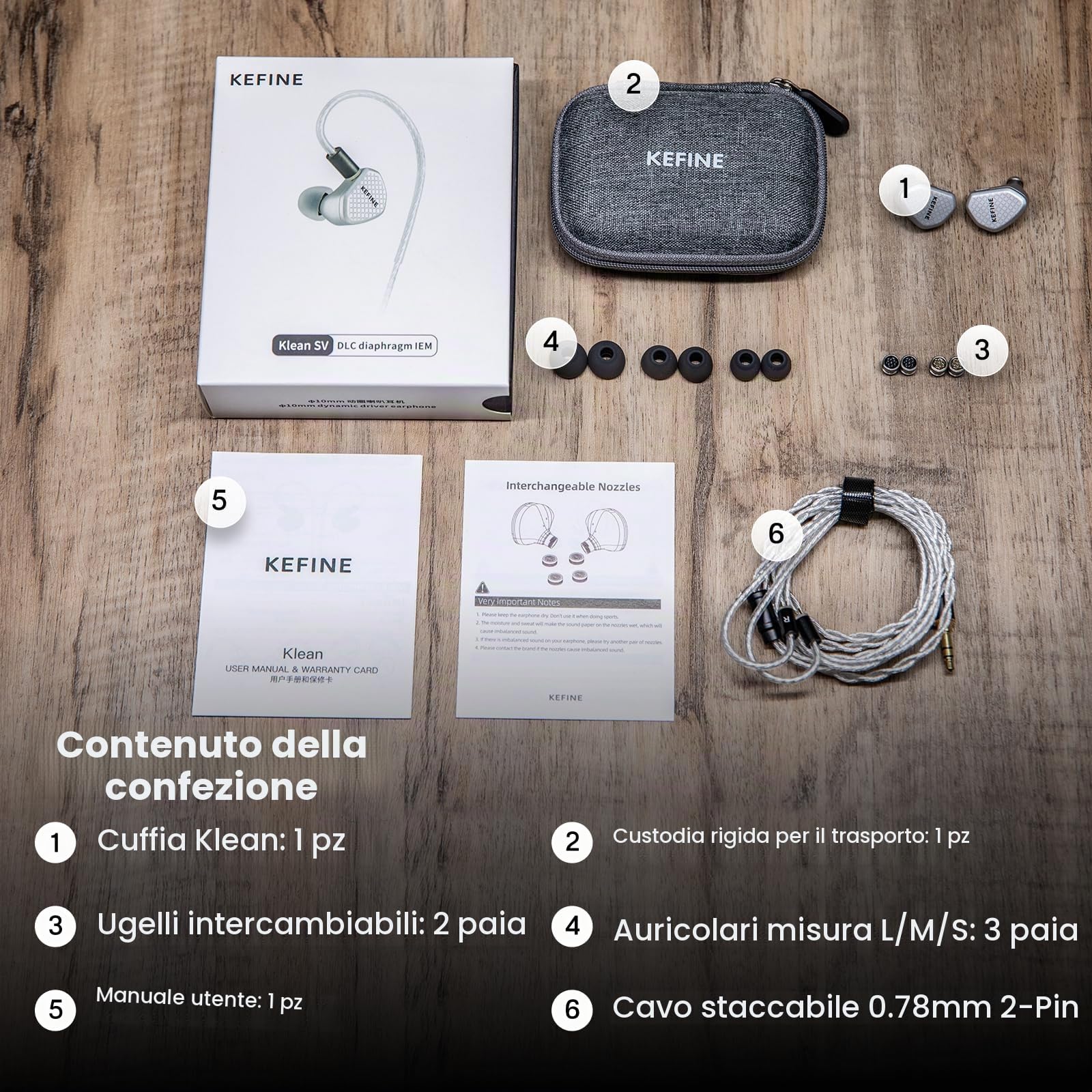 Linsoul Kefine Klean In Ear Monitor,Cuffie con Driver Dinamico con Diaframma DLC 10mm,Auricolari da Gioco,Ugelli Sostituibili,Cavo Placcato Argento Staccabile per Audiofili (Senza Mic 3.5mm, Argento)
