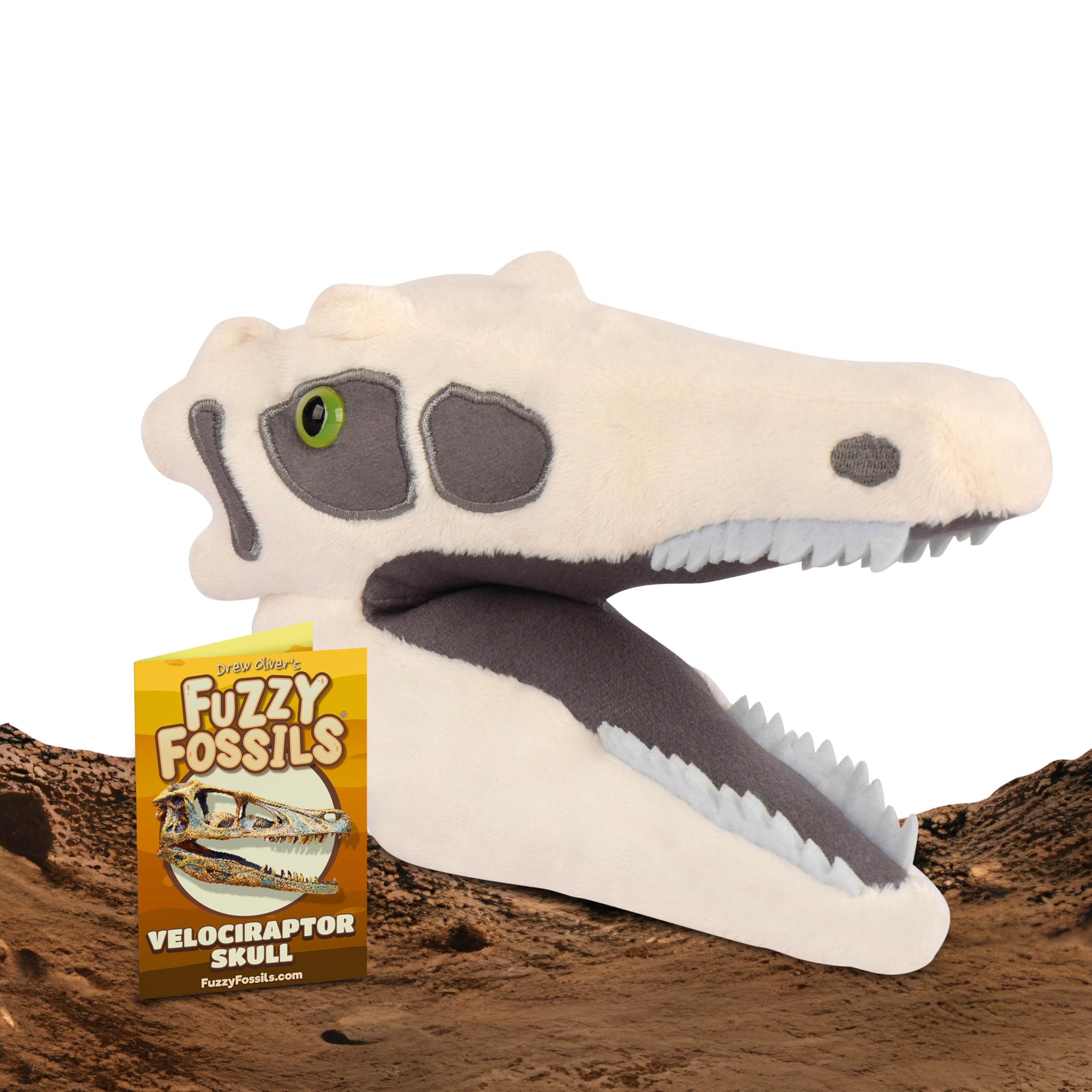 GIANT MICROBES Fuzzy Fossils Velociraptor Plush, Dinosaur Stuffed Animal, Stuffed Dinosaur Plush, Velociraptor Toy, Dinosaur Toy, Dinosaur Skull Decor