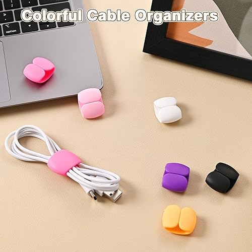 Miniatura 4 de Paquete de 20 clips organizadores y almacenamiento de cables, versátil gestión de cables y cables de carga para viajes, escritorio y hogar, soportes