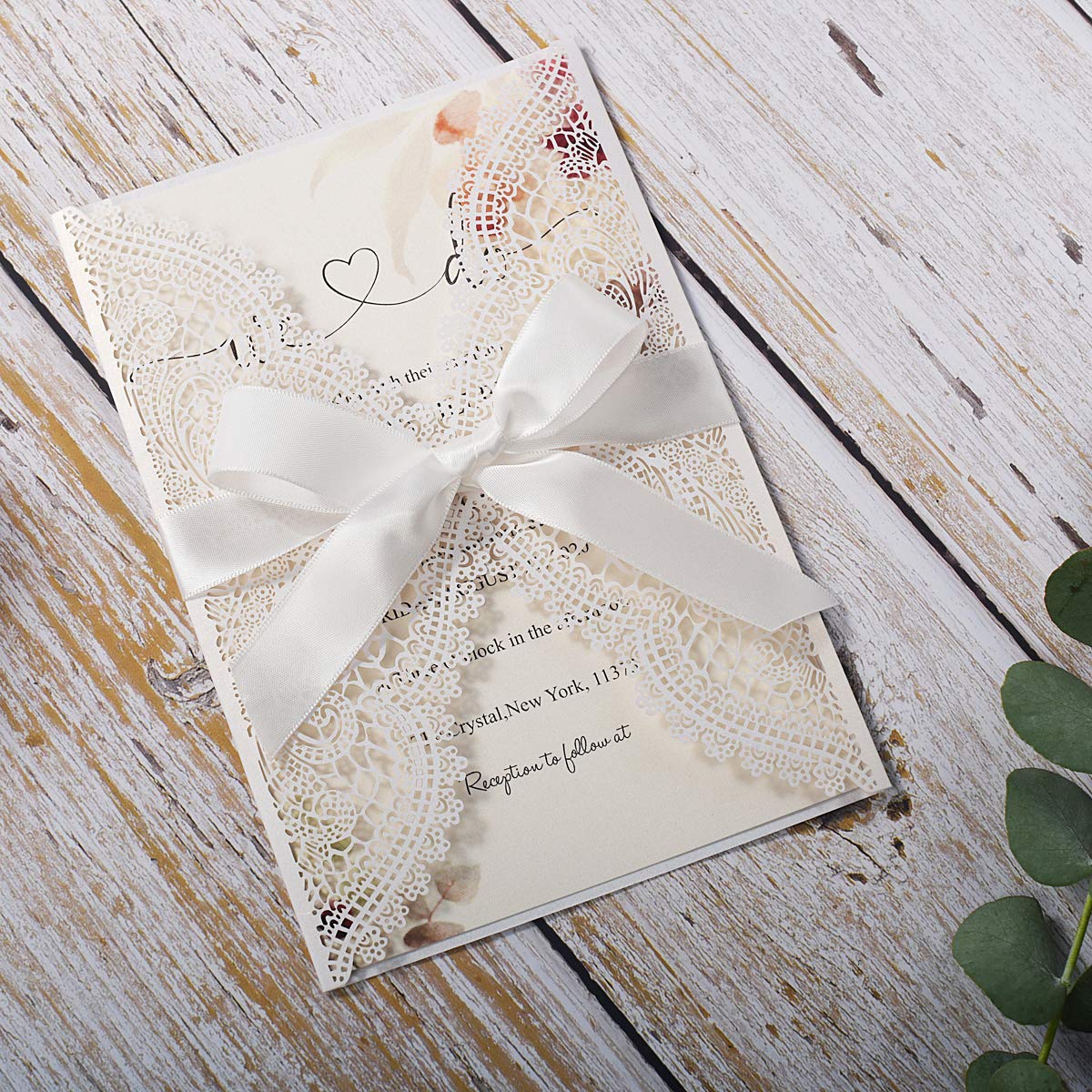 Kukynee - Biglietti di invito di nozze con nastri, per matrimonio, festa di fidanzamento, compleanno, laurea, 20 pezzi