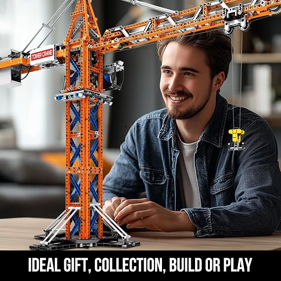 Reobrix Crane Building Blocks Set, RC Tower Crane Construction Vehicle Model Kits with Dual Motors, 1176 PCS City Crane Toy for Adults, Gift for Men and Construction Machinery Lovers 22013