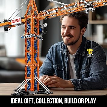 Reobrix Crane Building Blocks Set, RC Tower Crane Construction Vehicle Model Kits with Dual Motors, 1176 PCS City Crane Toy for Adults, Gift for Men and Construction Machinery Lovers 22013
