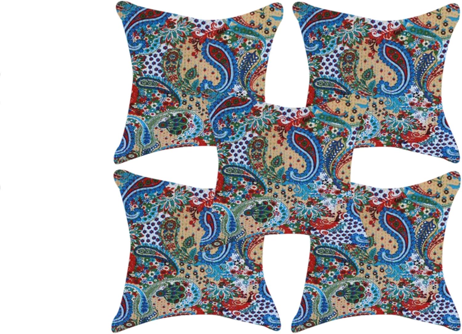 The Harry Creations Ethnic Home Case Sofa Throw Decorative Boho Decorative Indian Design Pillow Cotton Square Paisley Colorful Bohemian Kantha Cushion Cover (White, 01 Pcs (16"x 16"))
