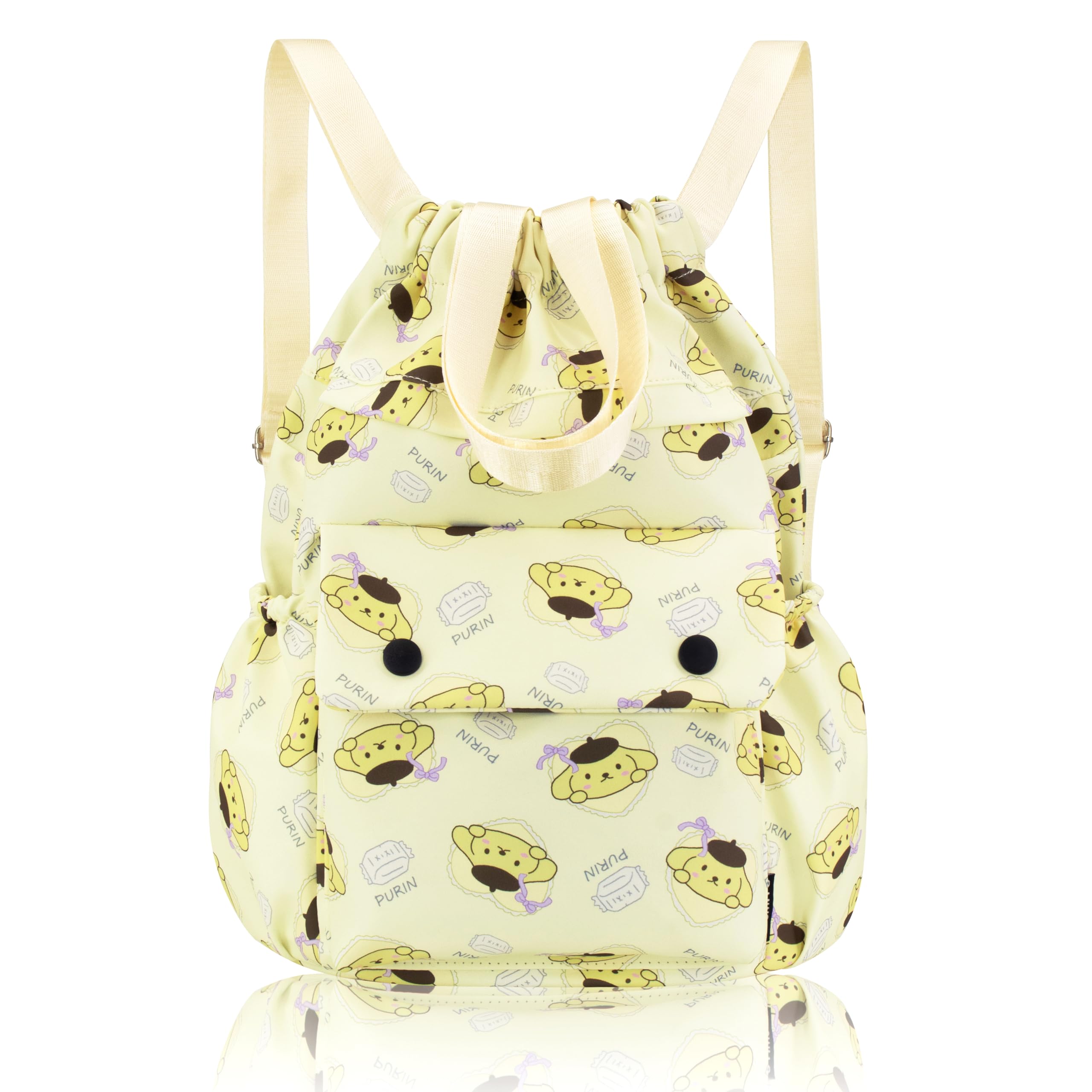 Roffatide Cute PumCartoon Purin-Yellow Dog Drawstring Backpack All Over Print Sports Gym Bag for Women Drawstring Cinch Bags Large Size String Bag Nylon Sackpack