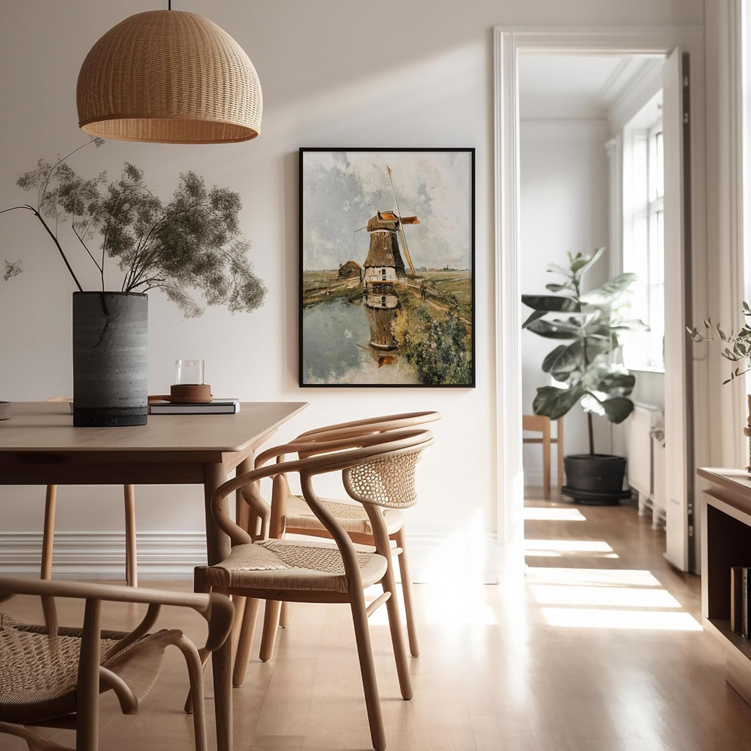 Poster Master Vintage Dutch Windmill On A Polder Waterway Poster - In the Month of July Print - Landscape Art - Gift for Men & Women - Rustic Decor for Bedroom or Living Room - 8x10 UNFRAMED Wall Art