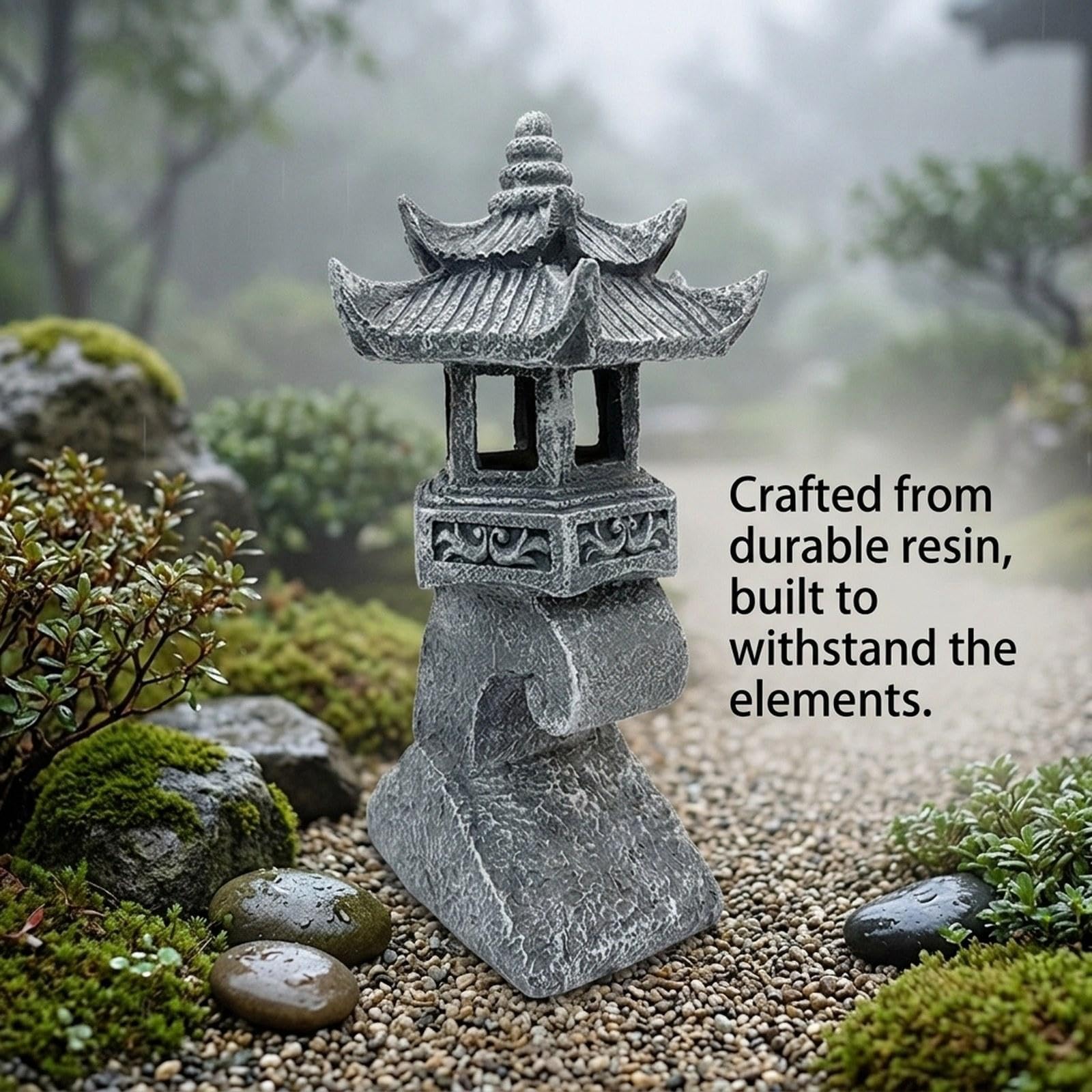 Estatua de Jardín, Linterna Solar, Escultura Tradicional China en Resina Resistente a La Intemperie, Ideal para, 15cm X 10cm X 32.5cm