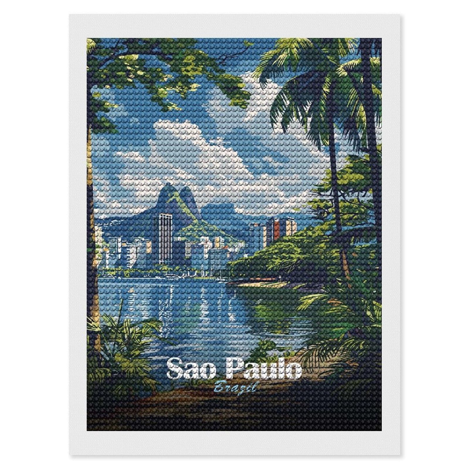 Junmoney Sao Paulo Cityscape Full Drill Diamond Painting Kit 12"x16", for Teens, Calming Craft to Unwind, Home Wall Decor, Christmas Gift