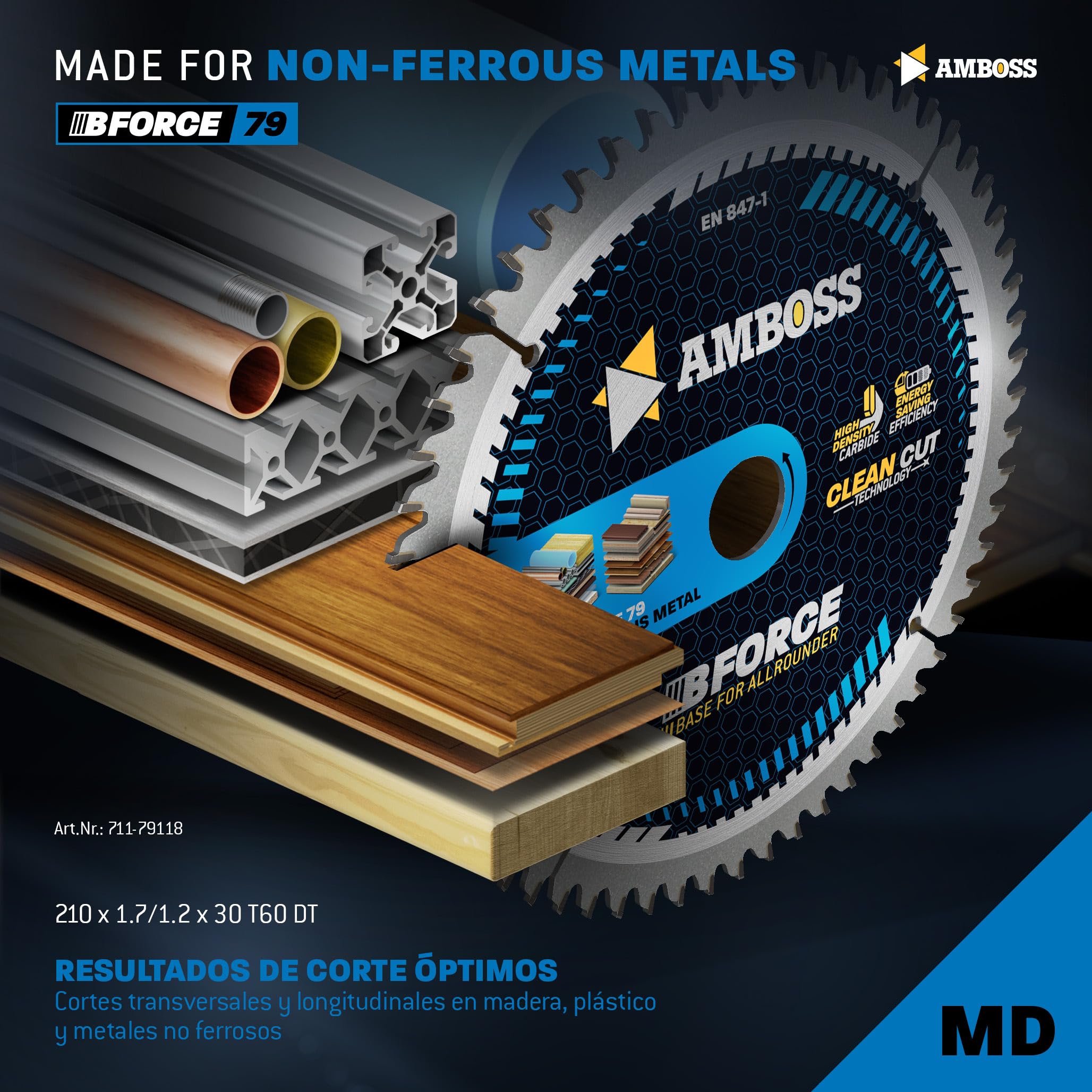 AMBOSS hoja de sierra circular 210 x 30 mm (aluminio) - hoja de sierra 210 con 60 dientes - hoja de sierra circular Ø 210 mm - compatible con Powerplus: POWX0550 Scheppach: PL75 Scheppach: HS80