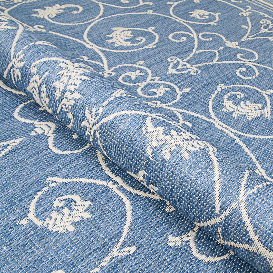 Recife veranda terracotta e Natural indoor/outdoor Rug, Polipropilene, CHAMPAGNE/BLUE, 2.25 x 11.75 ft.