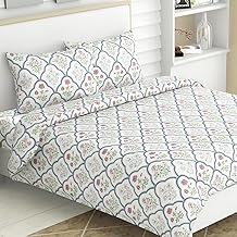 haus & kinder Pure Cotton King Size Bedsheet with 2 Pillow Covers for Double Bed 186 TC 108X108 Inches Flat Bed Sheet | Classic Trellis, White