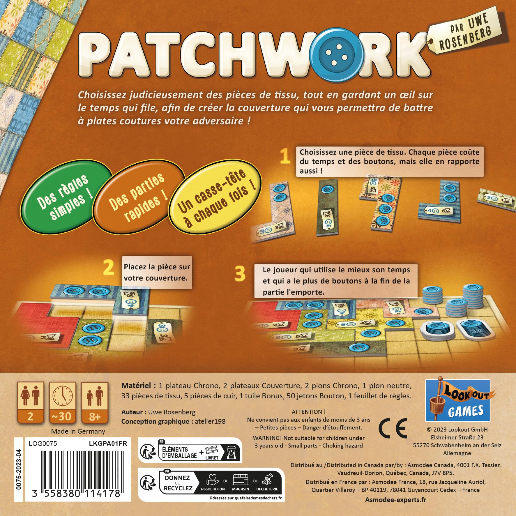 Asmodee Funforge | Patchwork | Gioco da Tavolo | A Partire da 8 Anni | 2 Giocatori | 30 Minuti Lingua Italiana