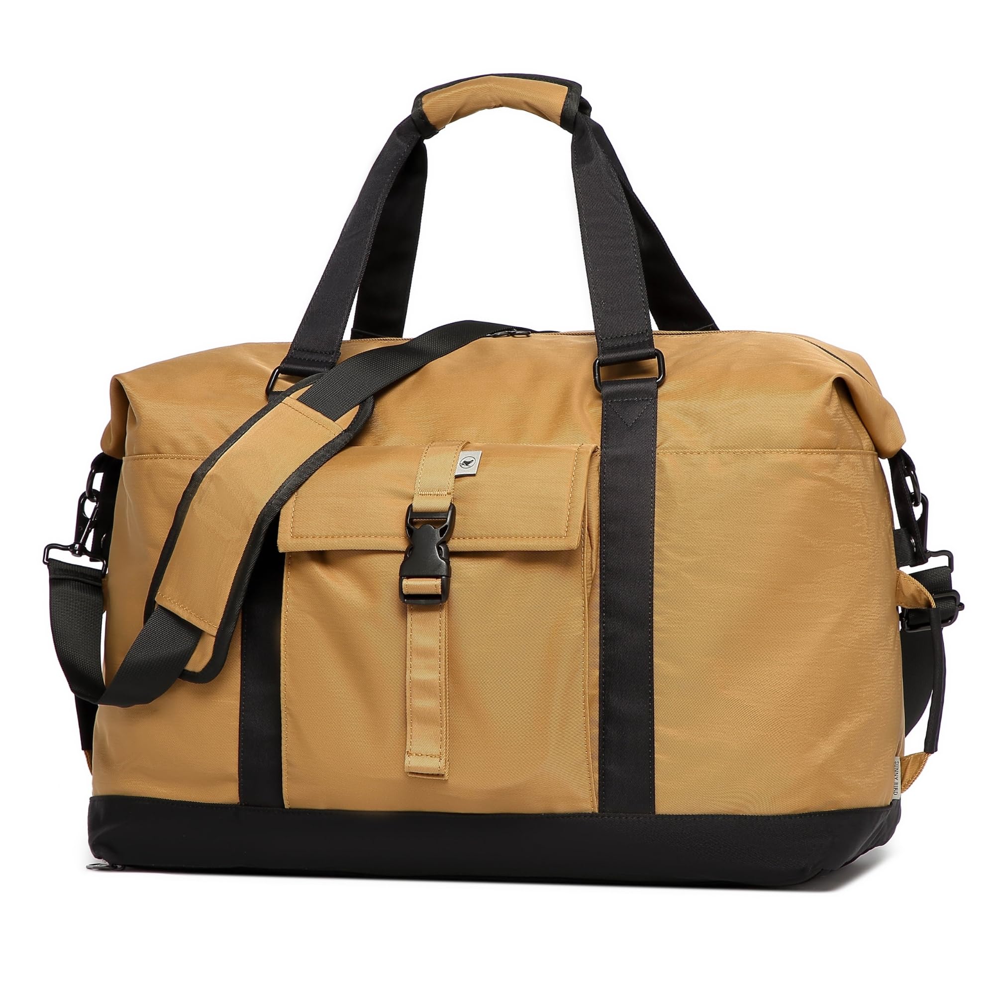 SUNNY BIRD Duffel with Utility Pouch, 40L Weekender Overnight Bag with Shoe Compartment for Travel and Sports (Brown and black)