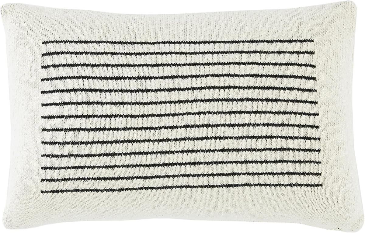 Home Collection Faye - Almohada decorativa con inserto, color marfil y negro, 12.0 x 20.0 in