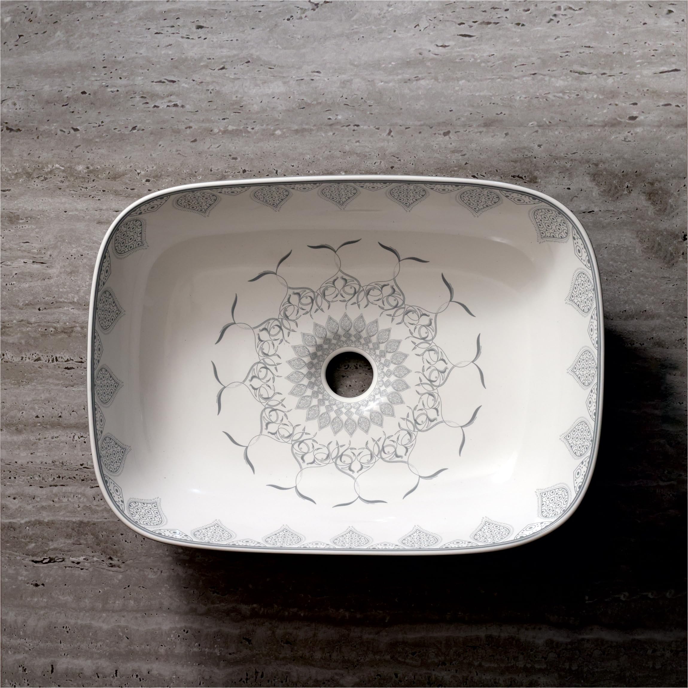 Archstone Wash Basin for Bathroom - 1 Year Warranty -Tabletop Washbasin - Ceramic Glossy Rectangle Designer Moroccan Countertop Vessel Sink, Dining Hall & Vanity 33x45x14.5 cm (Grey Moroccan) 3