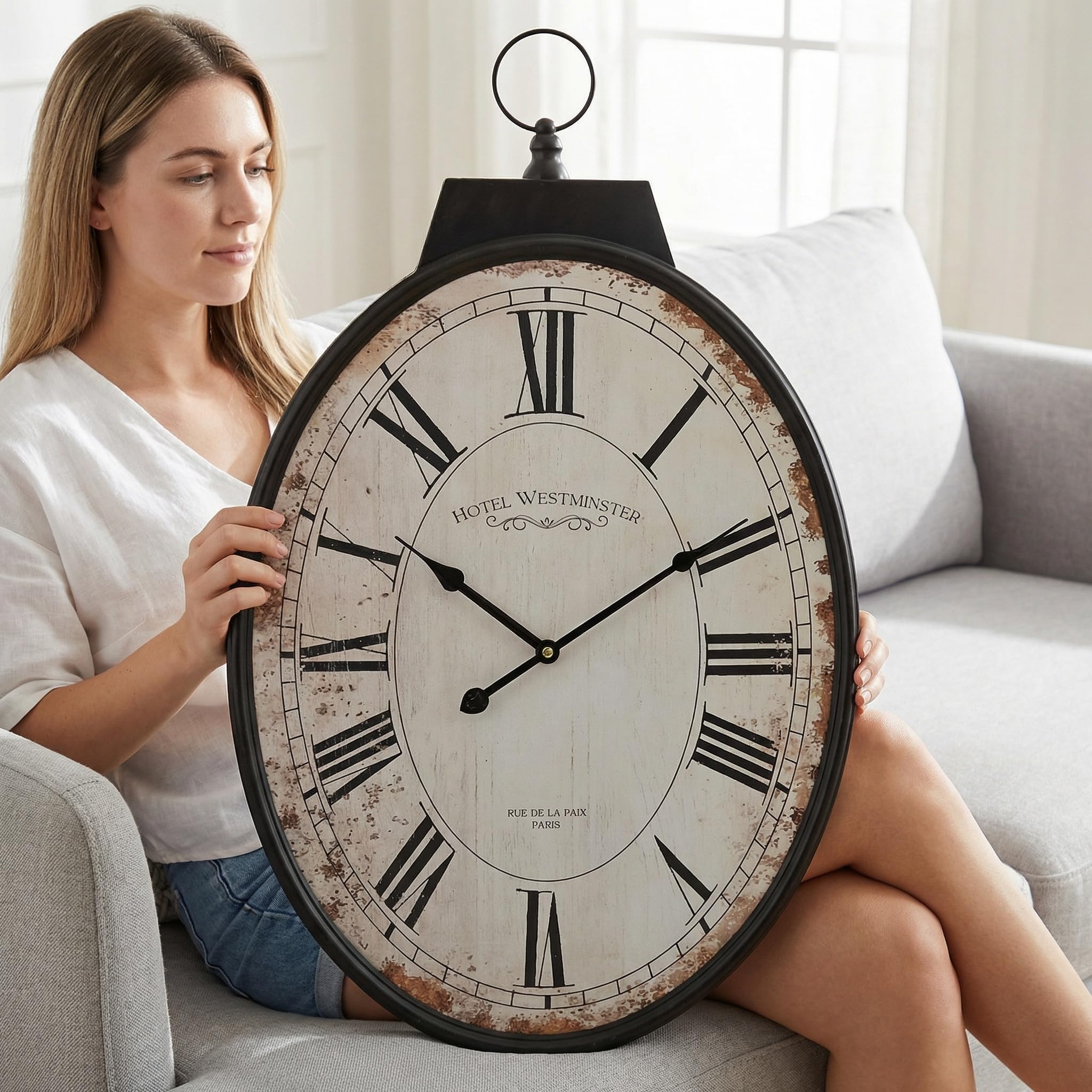 Antique Distressed Oval Wall Clock