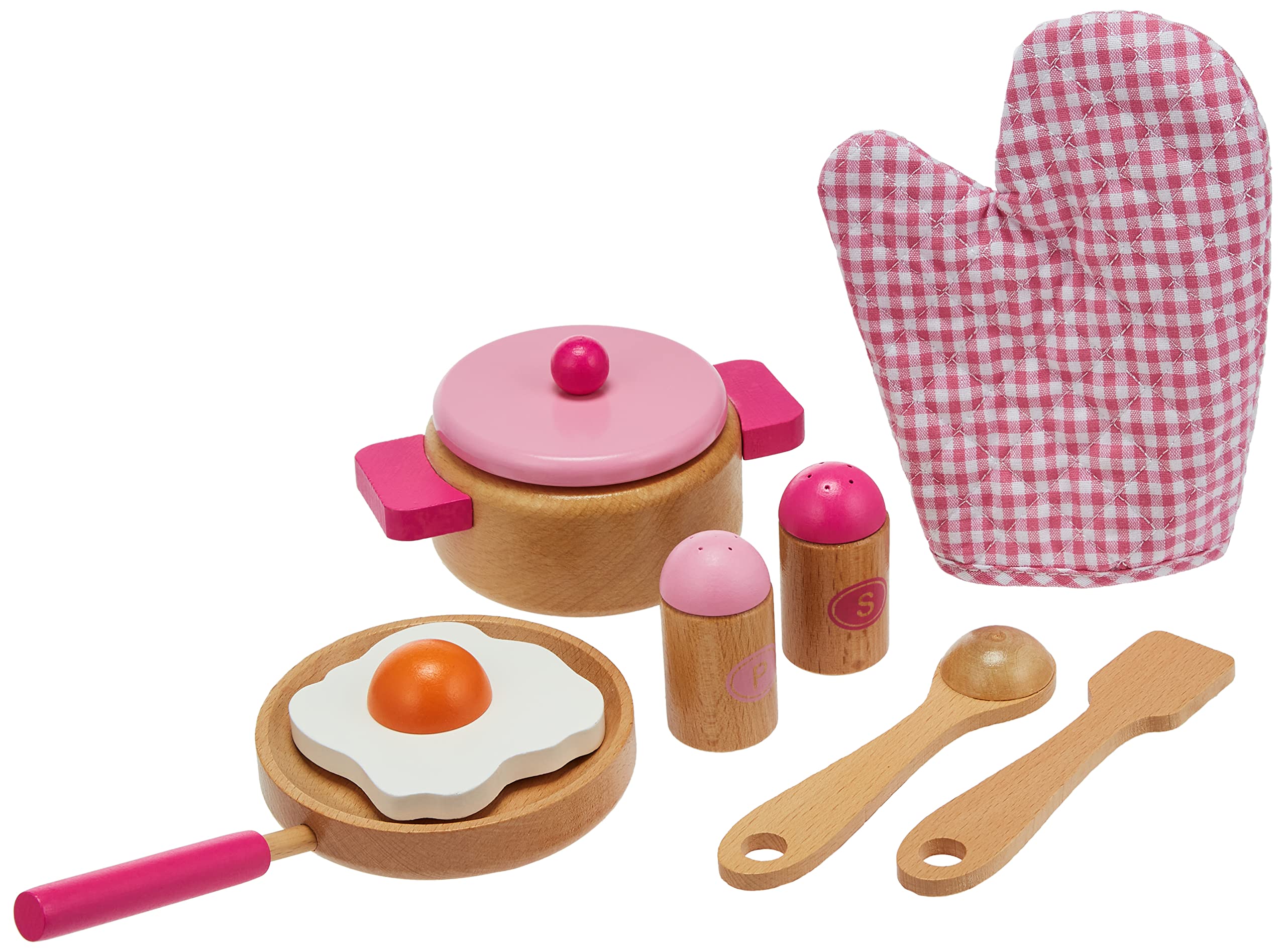 Viga Children's Wooden Kitchen Cooking Set - Pretend Play, Wooden Pots & Pans