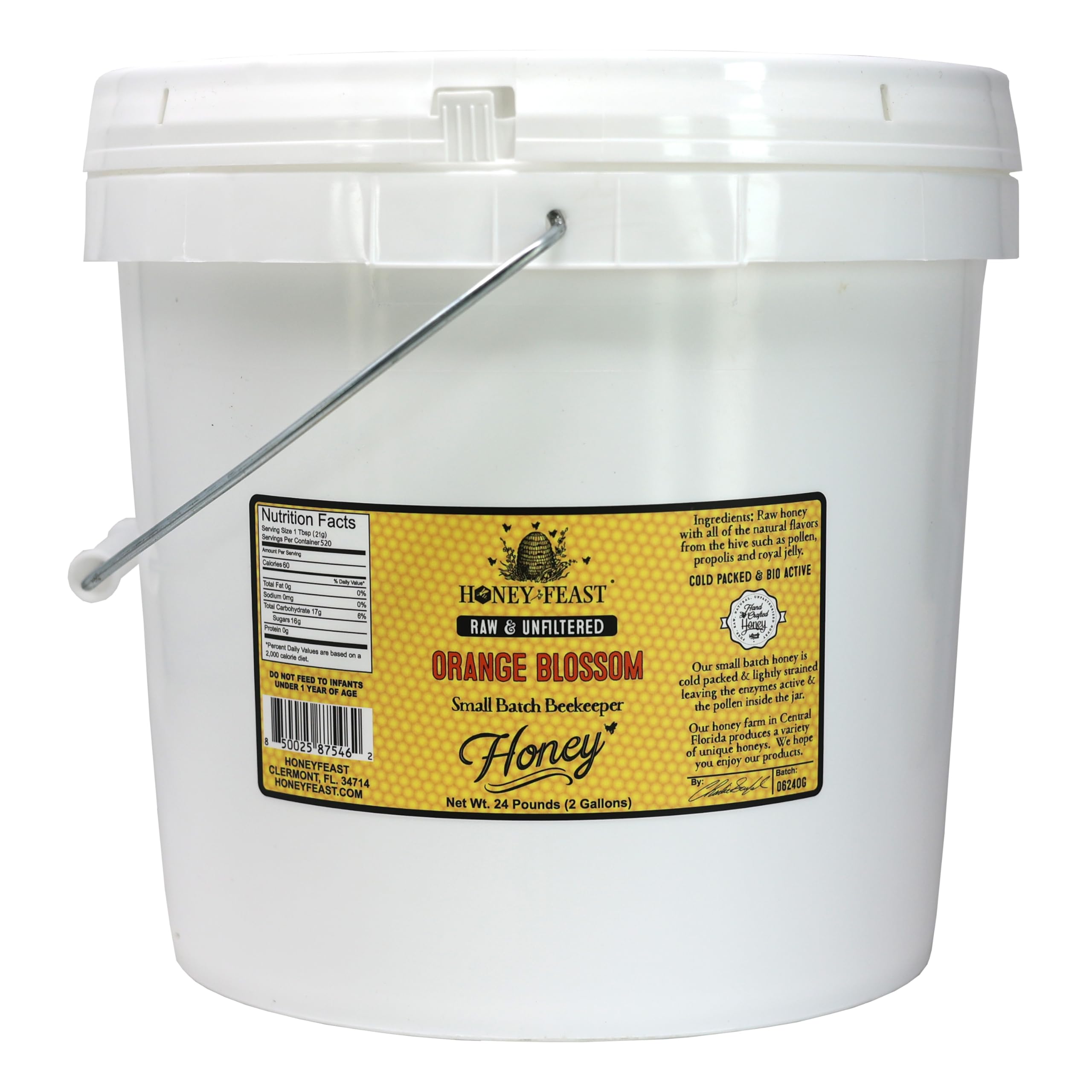 HONEY FEAST Raw Orange Blossom Honey - 2 Gallons Bulk, All Natural, Unfiltered, Unheated, Easy to Handle & Economical