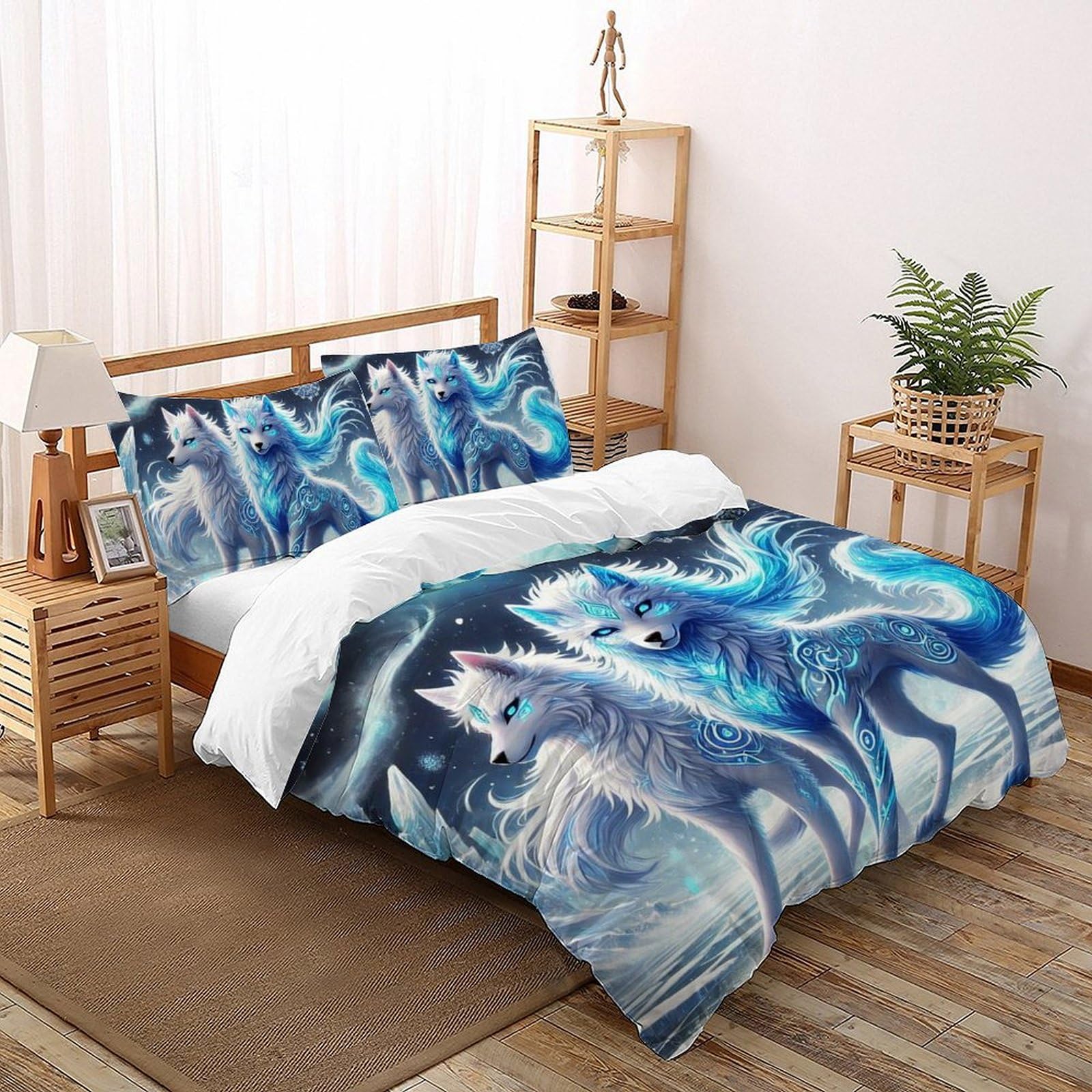 Housse de couette loup fermeture éclair 200x200 microfibre lit double