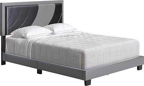 Miniatura 98 de Boyd Sleep Beaumont - Cama de plataforma tapizada con cabecero, base de colchón con 14 soportes de listones de madera, no requiere somier, piel