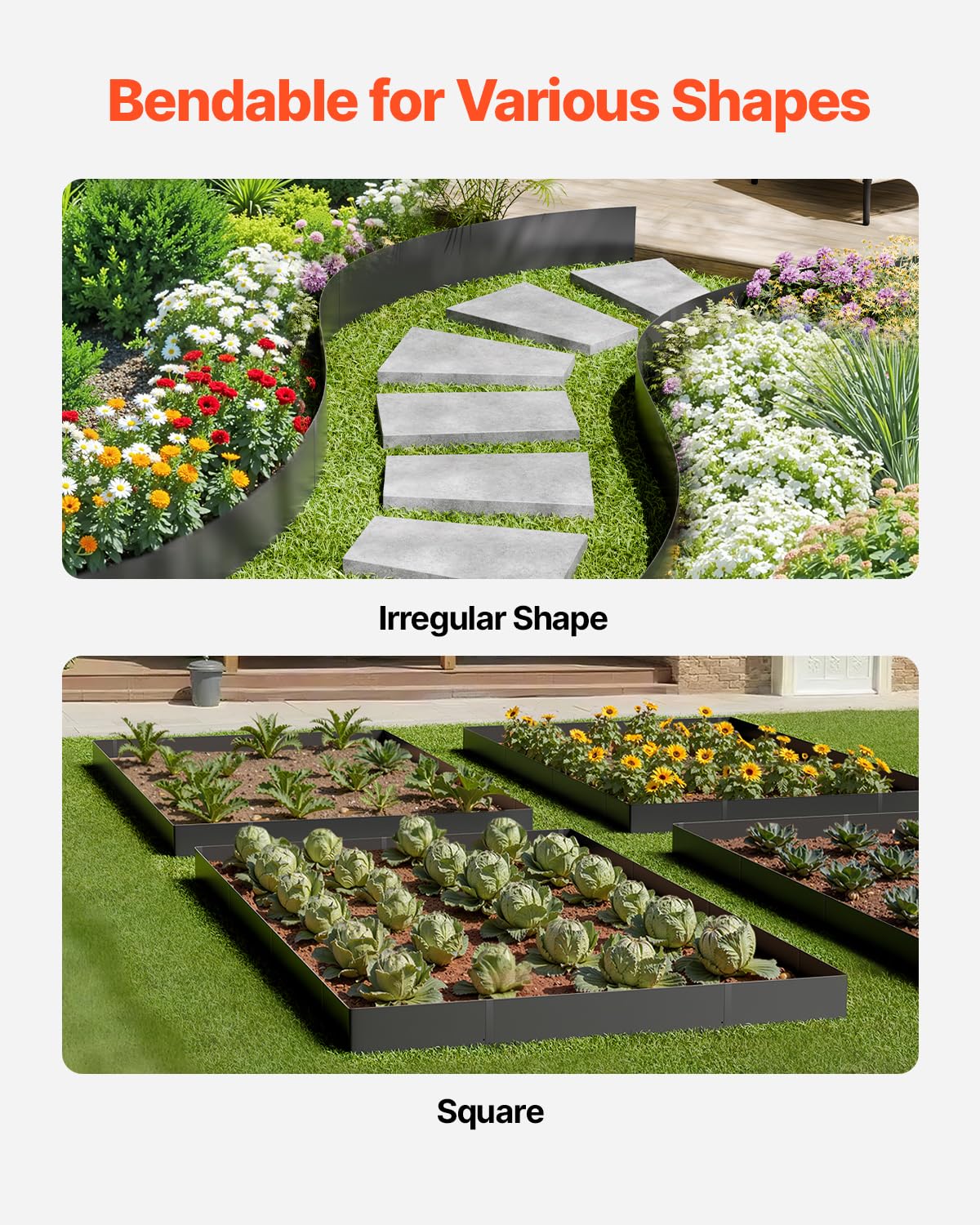 VEVOR Borde de Acero Galvanizado para Paisajismo, 1016 x 152,4 x 1,5 mm, 6 Piezas de Borde de Metal Resistente a la Oxidación, Divisor de Camino de Jardín para Parterres de Flores, Césped, Negro